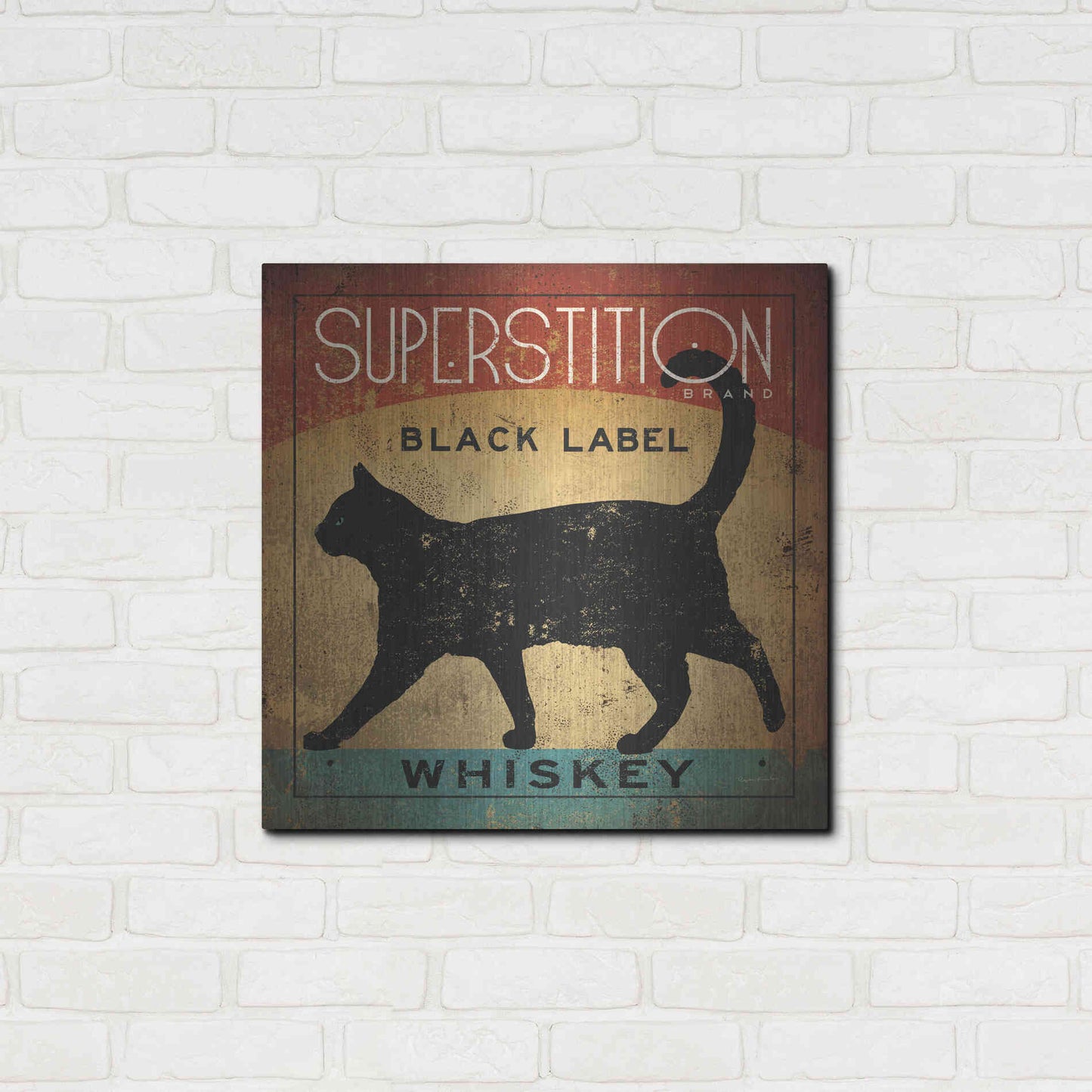 Luxe Metal Art 'Superstition Black Label Whiskey Cat' by Ryan Fowler, Metal Wall Art,24x24