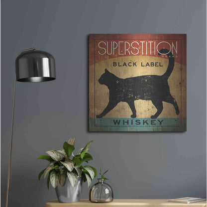 Luxe Metal Art 'Superstition Black Label Whiskey Cat' by Ryan Fowler, Metal Wall Art,24x24