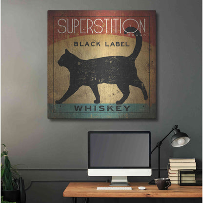 Luxe Metal Art 'Superstition Black Label Whiskey Cat' by Ryan Fowler, Metal Wall Art,36x36