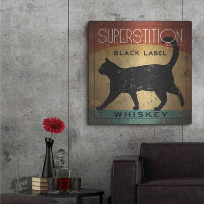 Luxe Metal Art 'Superstition Black Label Whiskey Cat' by Ryan Fowler, Metal Wall Art,36x36