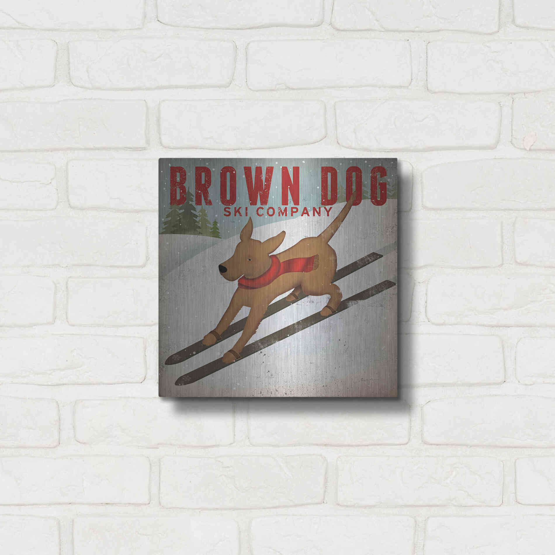 Luxe Metal Art 'Brown Dog Ski Co' by Ryan Fowler, Metal Wall Art,12x12