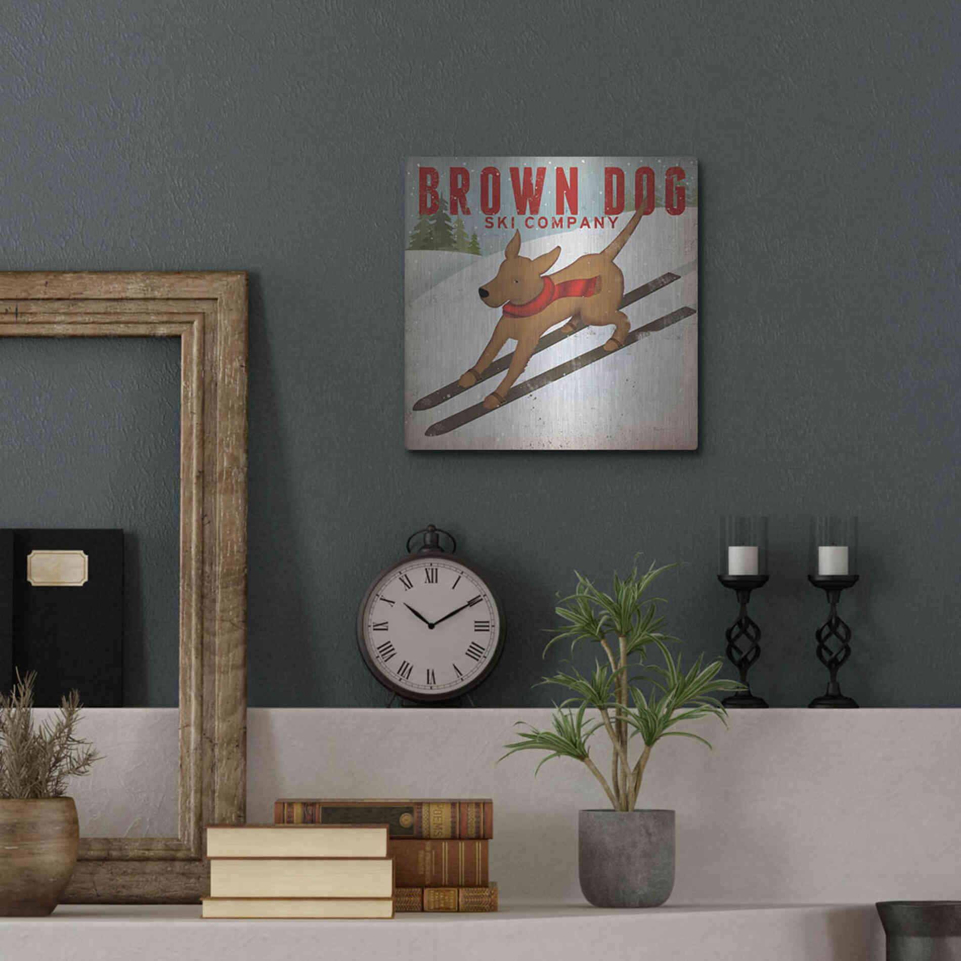 Luxe Metal Art 'Brown Dog Ski Co' by Ryan Fowler, Metal Wall Art,12x12