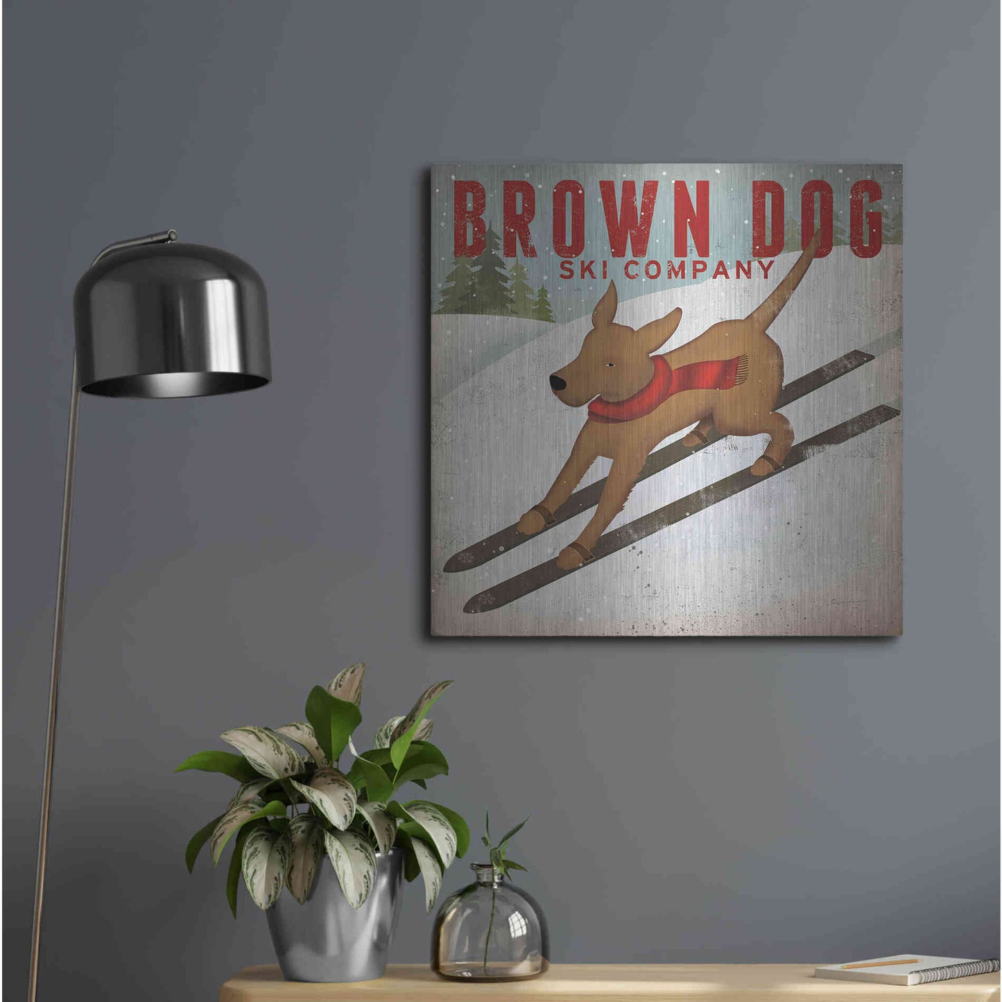 Luxe Metal Art 'Brown Dog Ski Co' by Ryan Fowler, Metal Wall Art,24x24