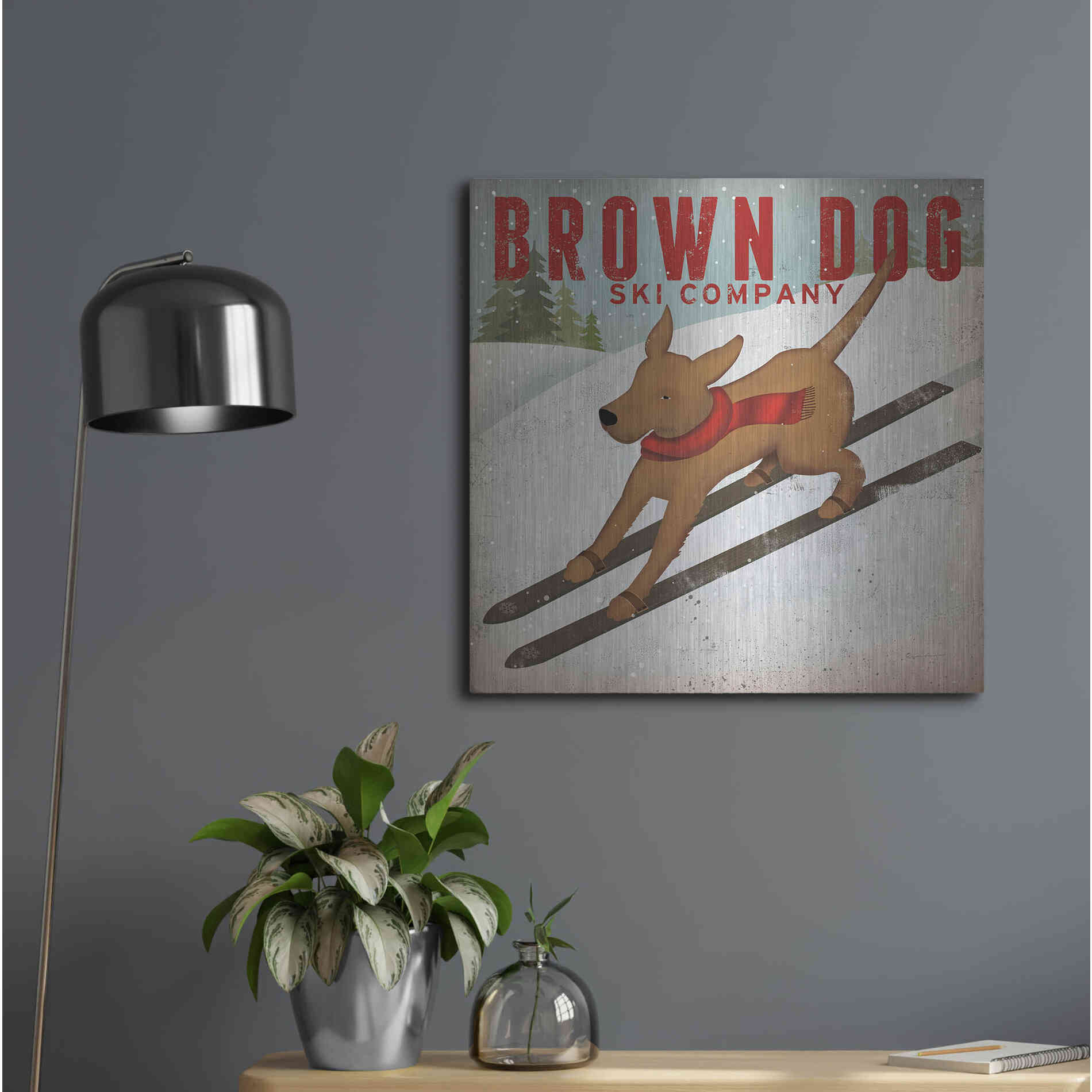 Luxe Metal Art 'Brown Dog Ski Co' by Ryan Fowler, Metal Wall Art,24x24