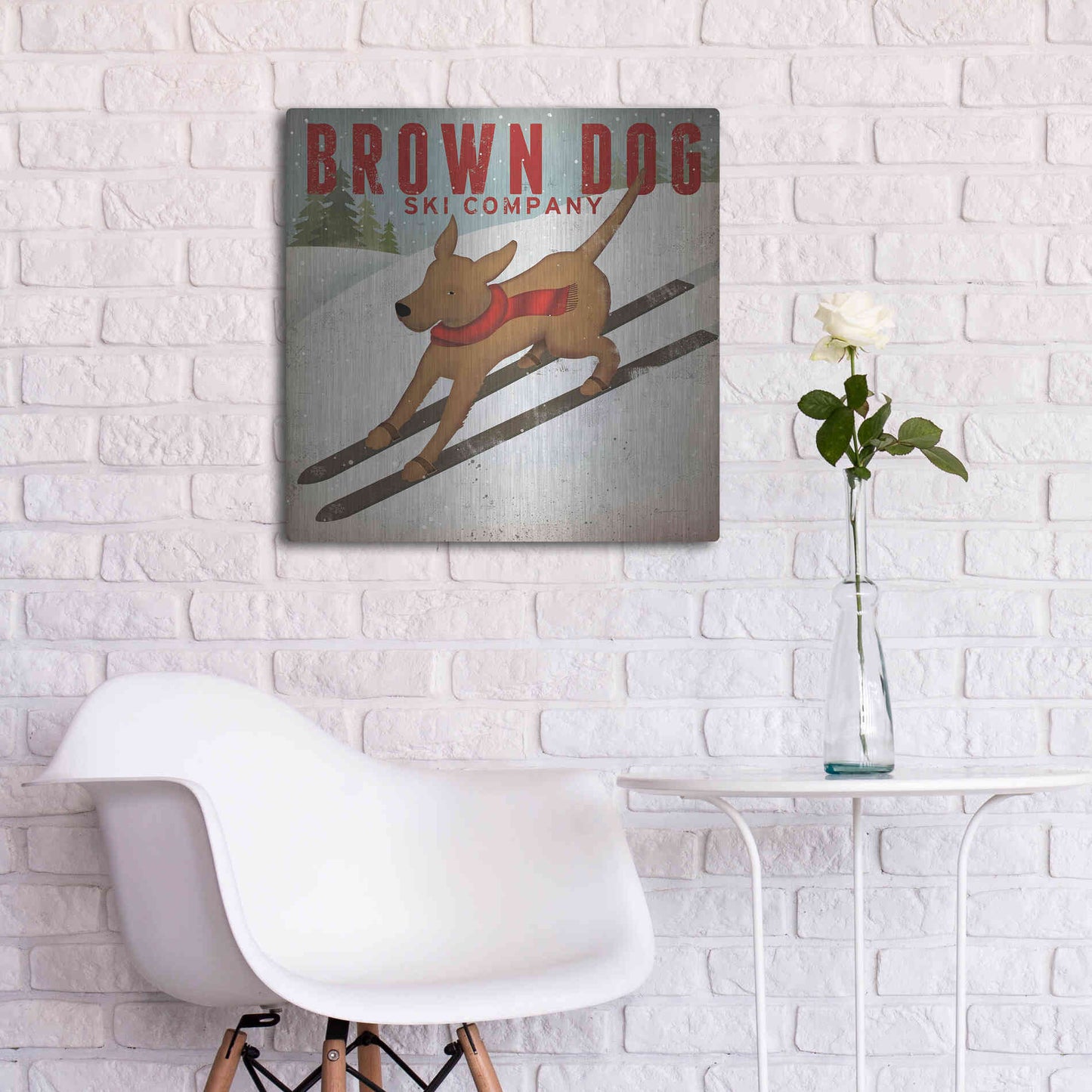 Luxe Metal Art 'Brown Dog Ski Co' by Ryan Fowler, Metal Wall Art,24x24