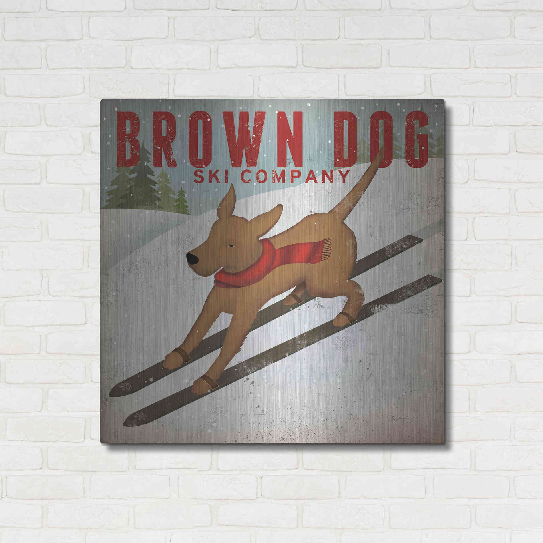 Luxe Metal Art 'Brown Dog Ski Co' by Ryan Fowler, Metal Wall Art,36x36