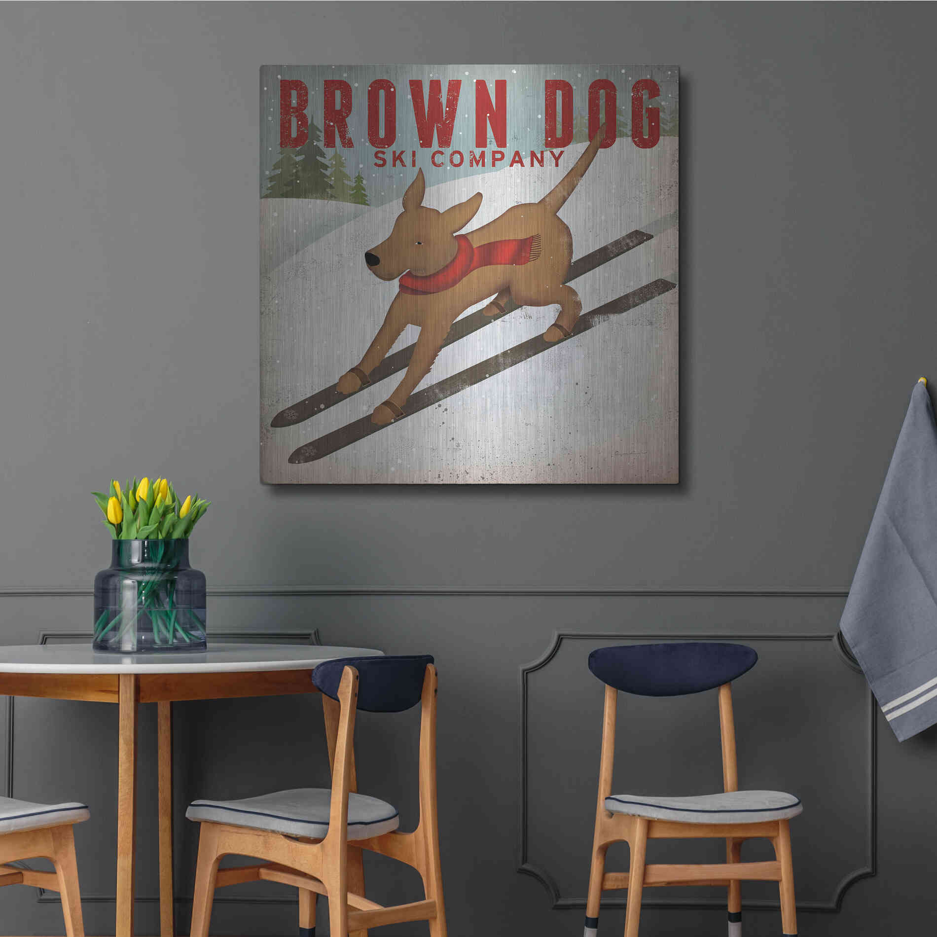 Luxe Metal Art 'Brown Dog Ski Co' by Ryan Fowler, Metal Wall Art,36x36