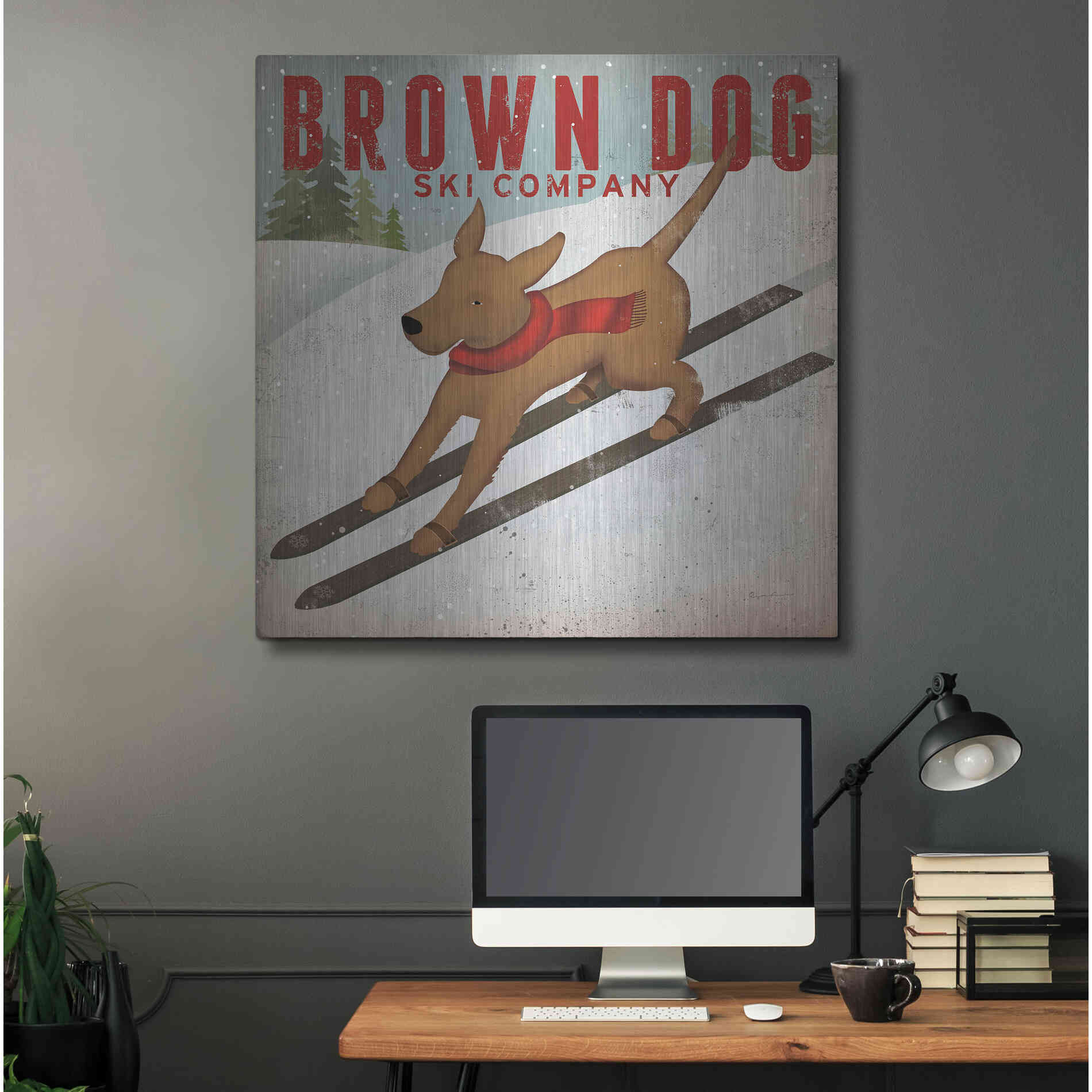 Luxe Metal Art 'Brown Dog Ski Co' by Ryan Fowler, Metal Wall Art,36x36