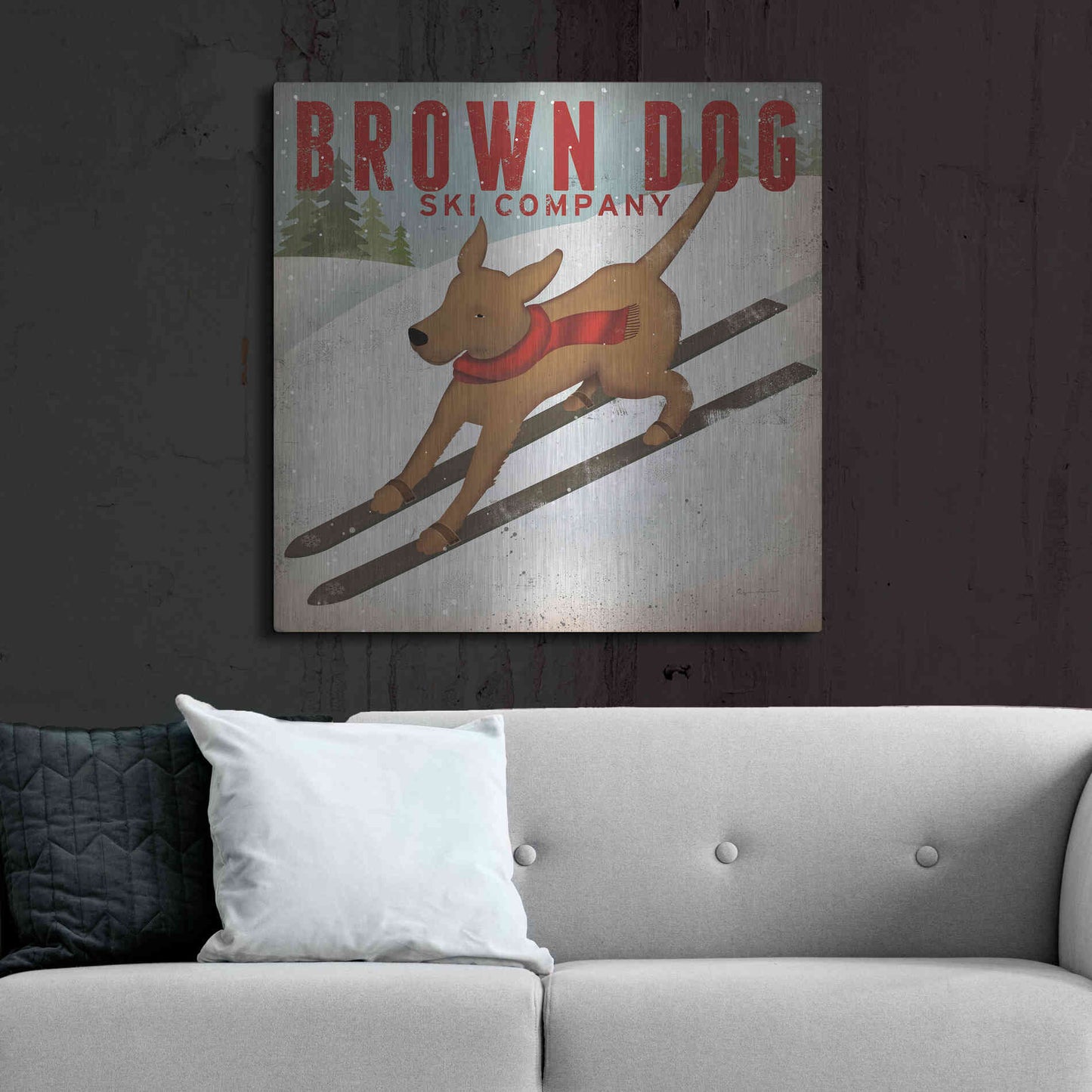 Luxe Metal Art 'Brown Dog Ski Co' by Ryan Fowler, Metal Wall Art,36x36