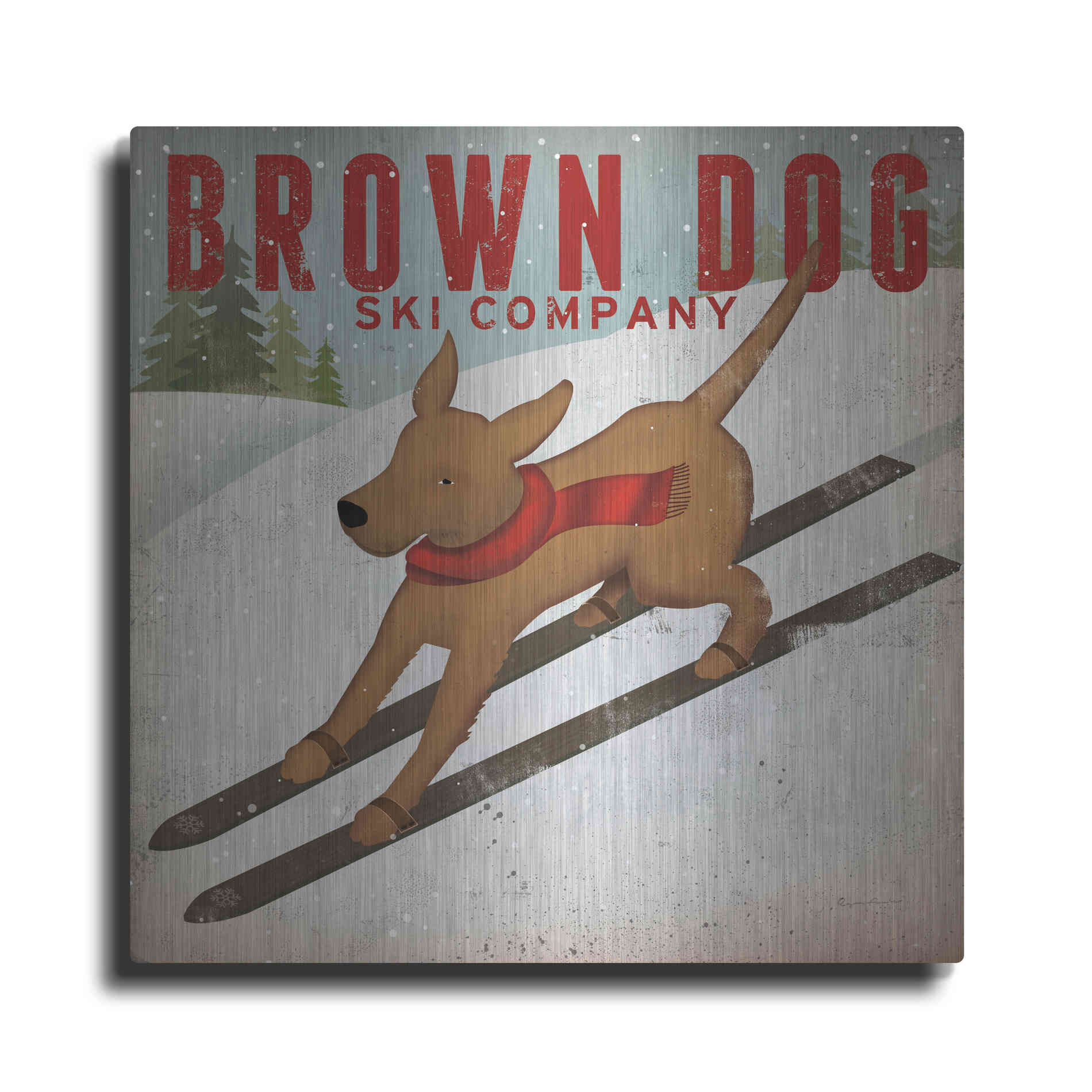 Luxe Metal Art 'Brown Dog Ski Co' by Ryan Fowler, Metal Wall Art