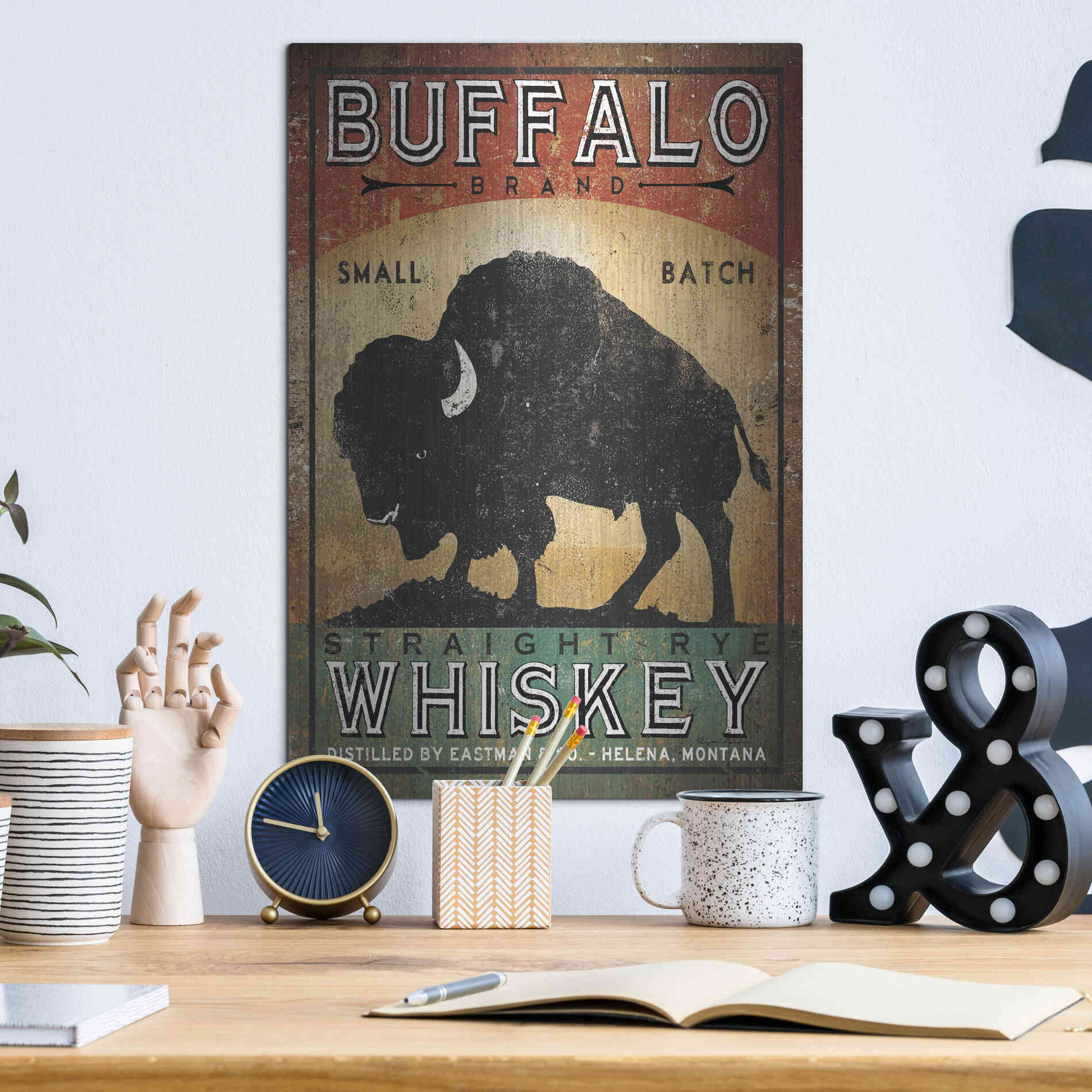 Luxe Metal Art 'Buffalo Whiskey' by Ryan Fowler, Metal Wall Art,12x16