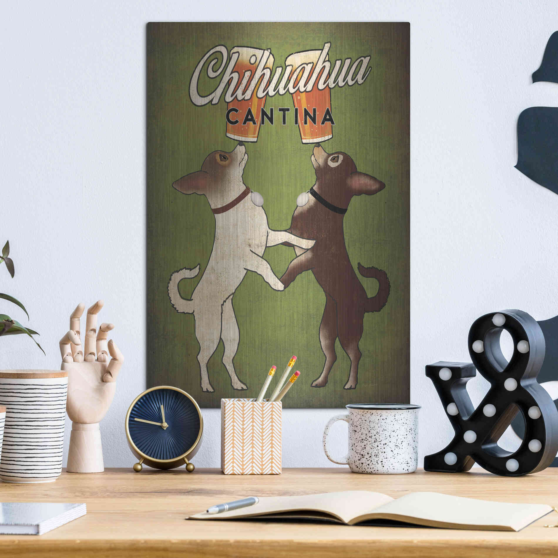 Luxe Metal Art 'Double Chihuahua v2' by Ryan Fowler, Metal Wall Art,12x16