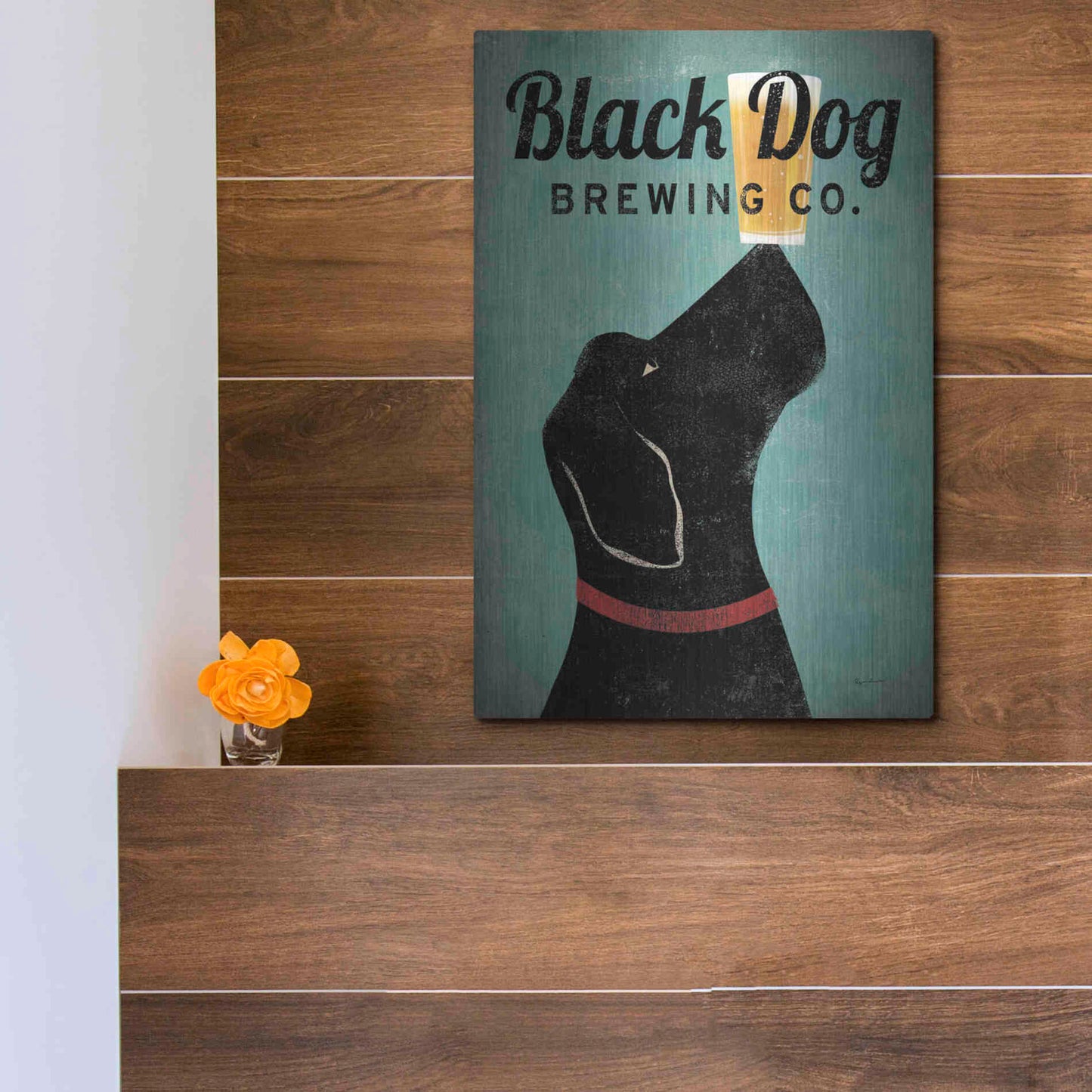 Luxe Metal Art 'Black Dog Brewing Co v2' by Ryan Fowler, Metal Wall Art,12x16