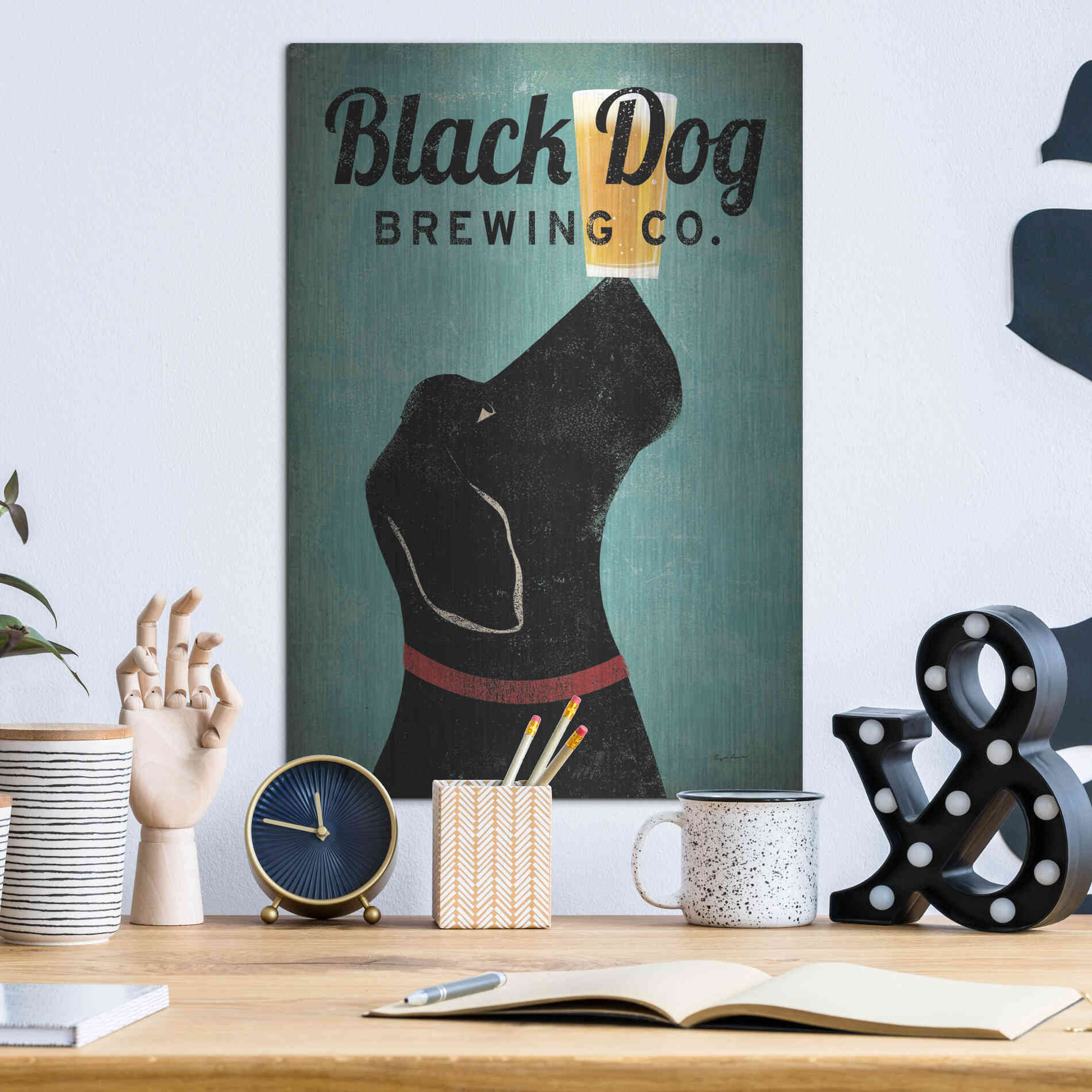 Luxe Metal Art 'Black Dog Brewing Co v2' by Ryan Fowler, Metal Wall Art,12x16