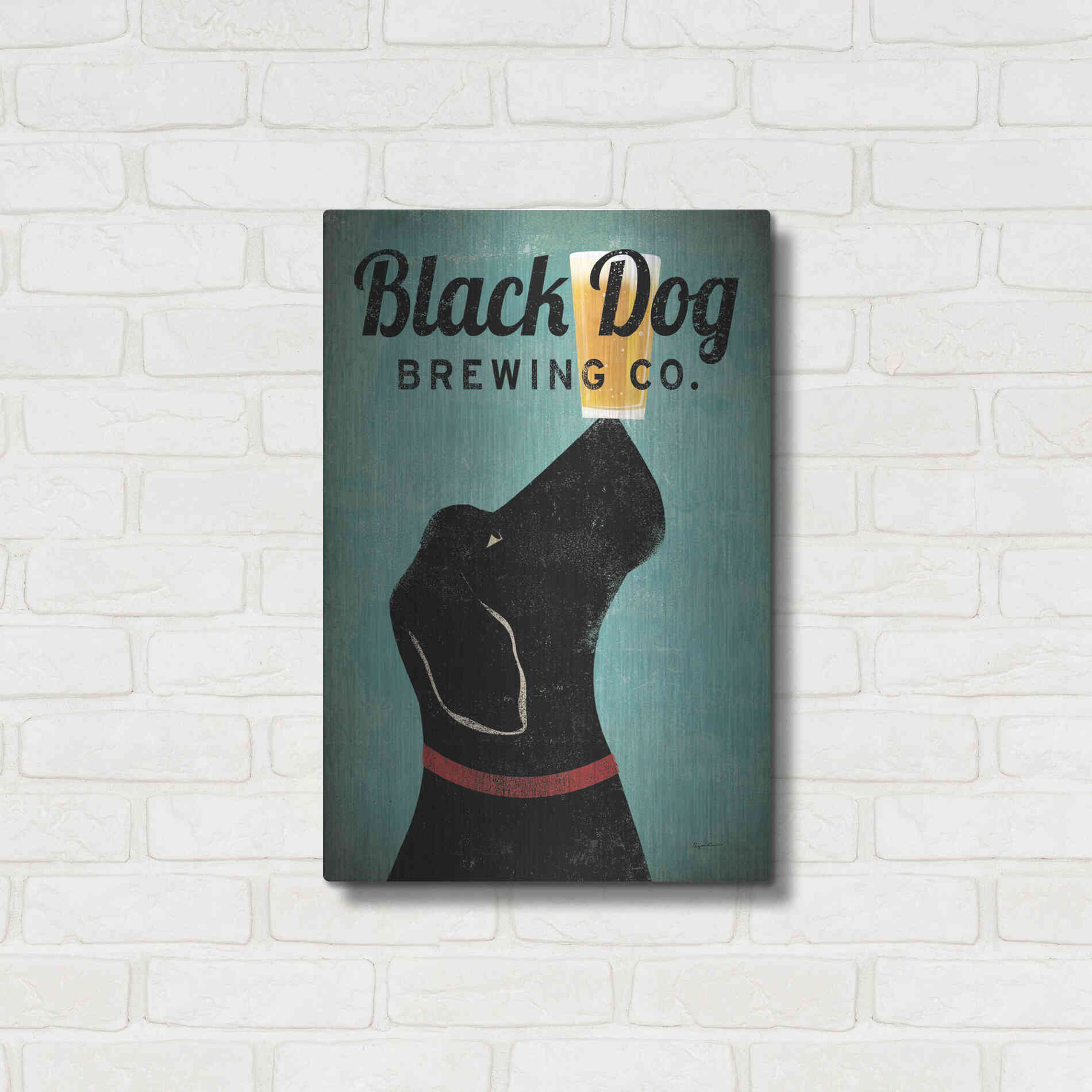 Luxe Metal Art 'Black Dog Brewing Co v2' by Ryan Fowler, Metal Wall Art,16x24