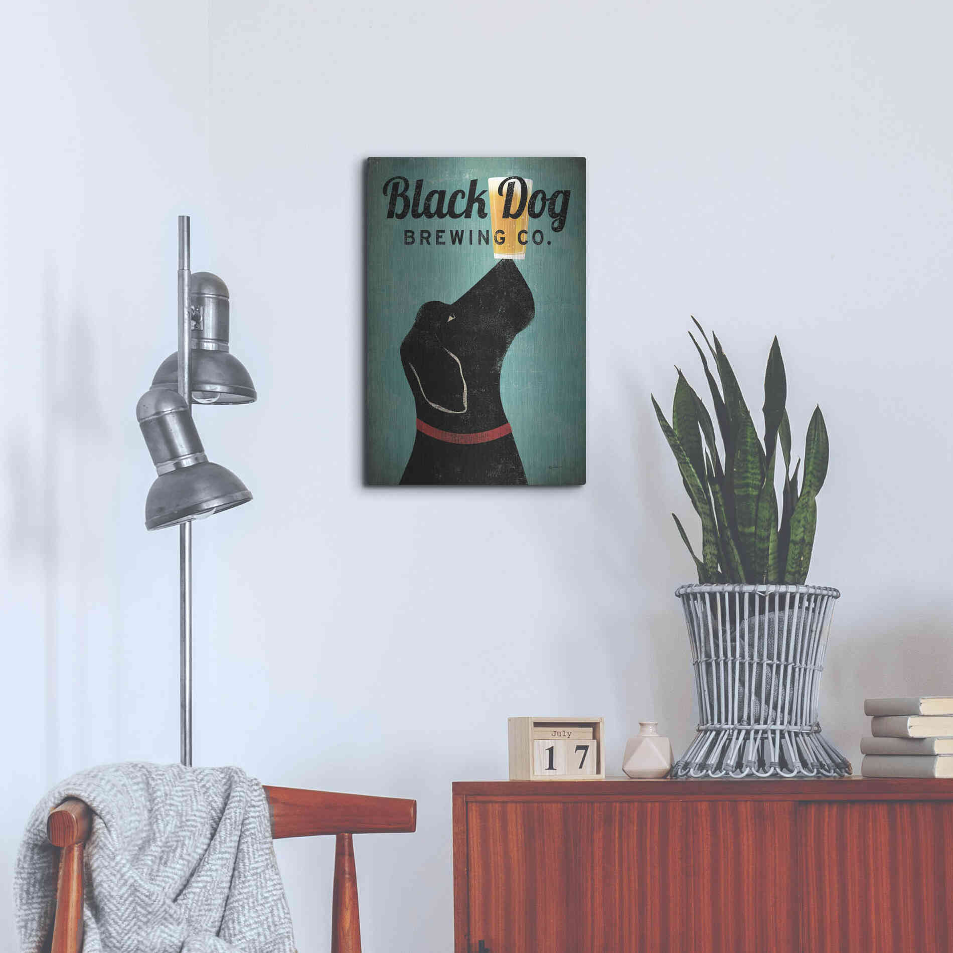 Luxe Metal Art 'Black Dog Brewing Co v2' by Ryan Fowler, Metal Wall Art,16x24