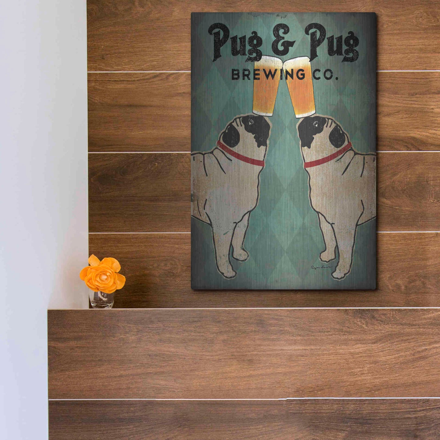 Luxe Metal Art 'Pug and Pug Brewing' by Ryan Fowler, Metal Wall Art,12x16