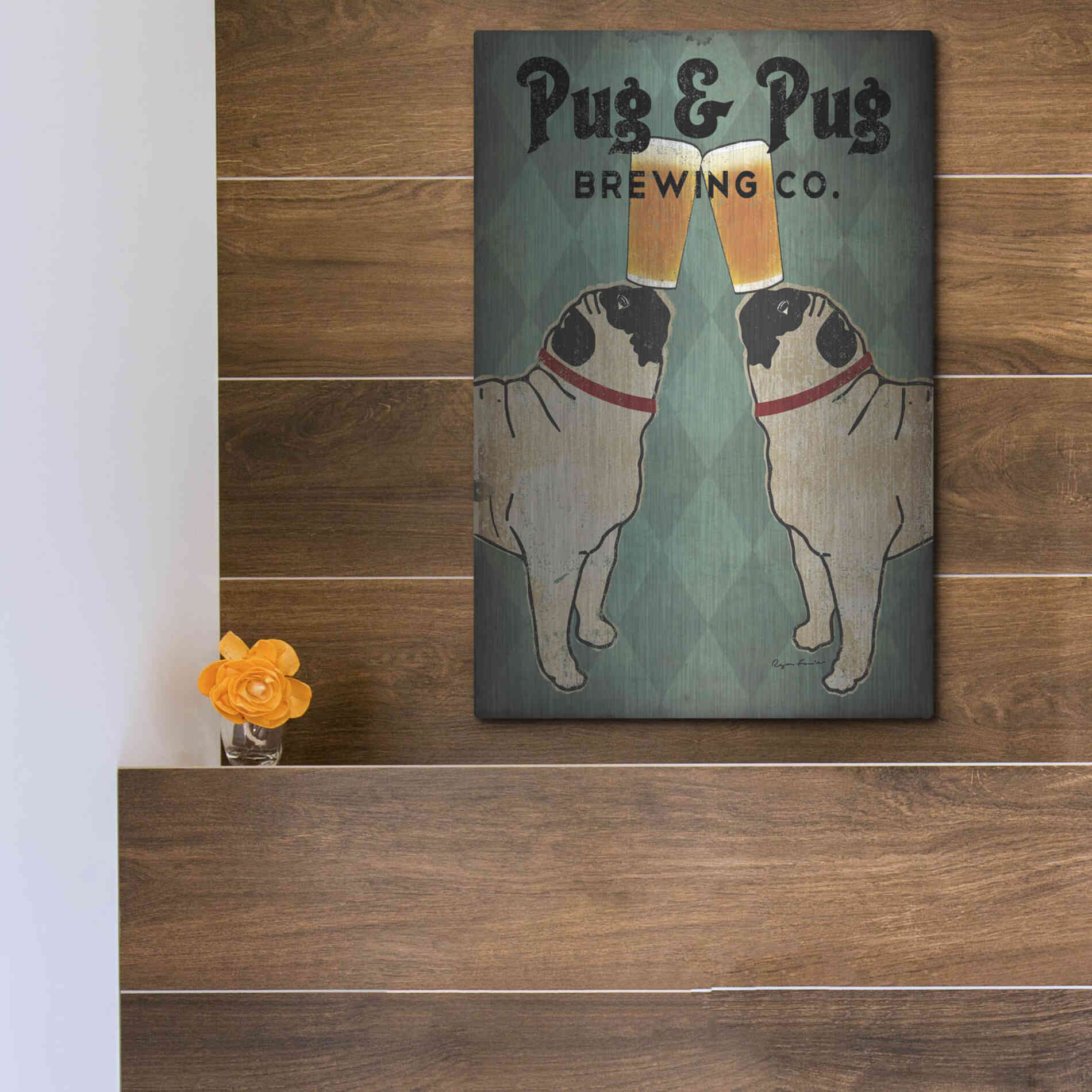 Luxe Metal Art 'Pug and Pug Brewing' by Ryan Fowler, Metal Wall Art,12x16