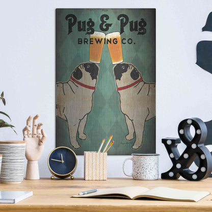 Luxe Metal Art 'Pug and Pug Brewing' by Ryan Fowler, Metal Wall Art,12x16