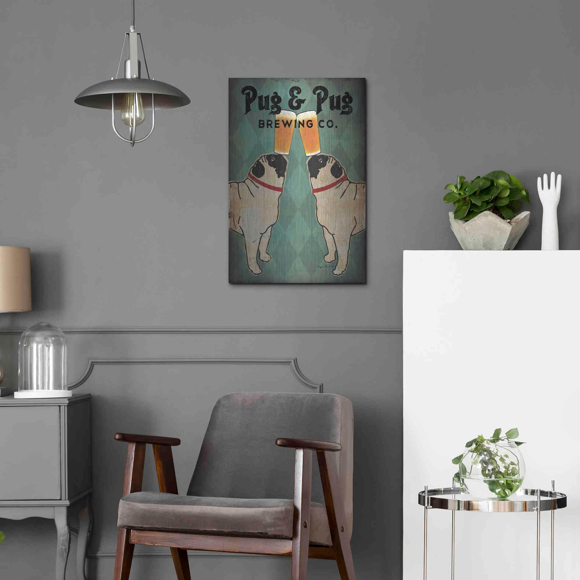 Luxe Metal Art 'Pug and Pug Brewing' by Ryan Fowler, Metal Wall Art,16x24