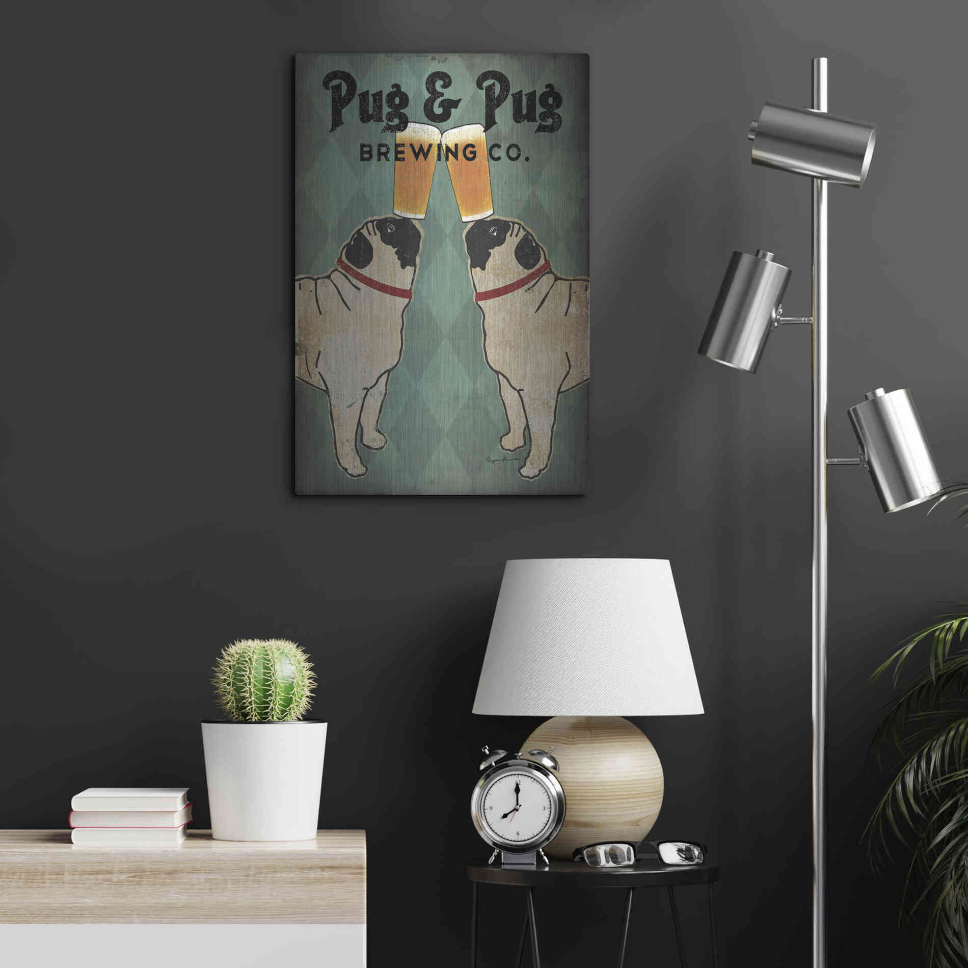 Luxe Metal Art 'Pug and Pug Brewing' by Ryan Fowler, Metal Wall Art,16x24