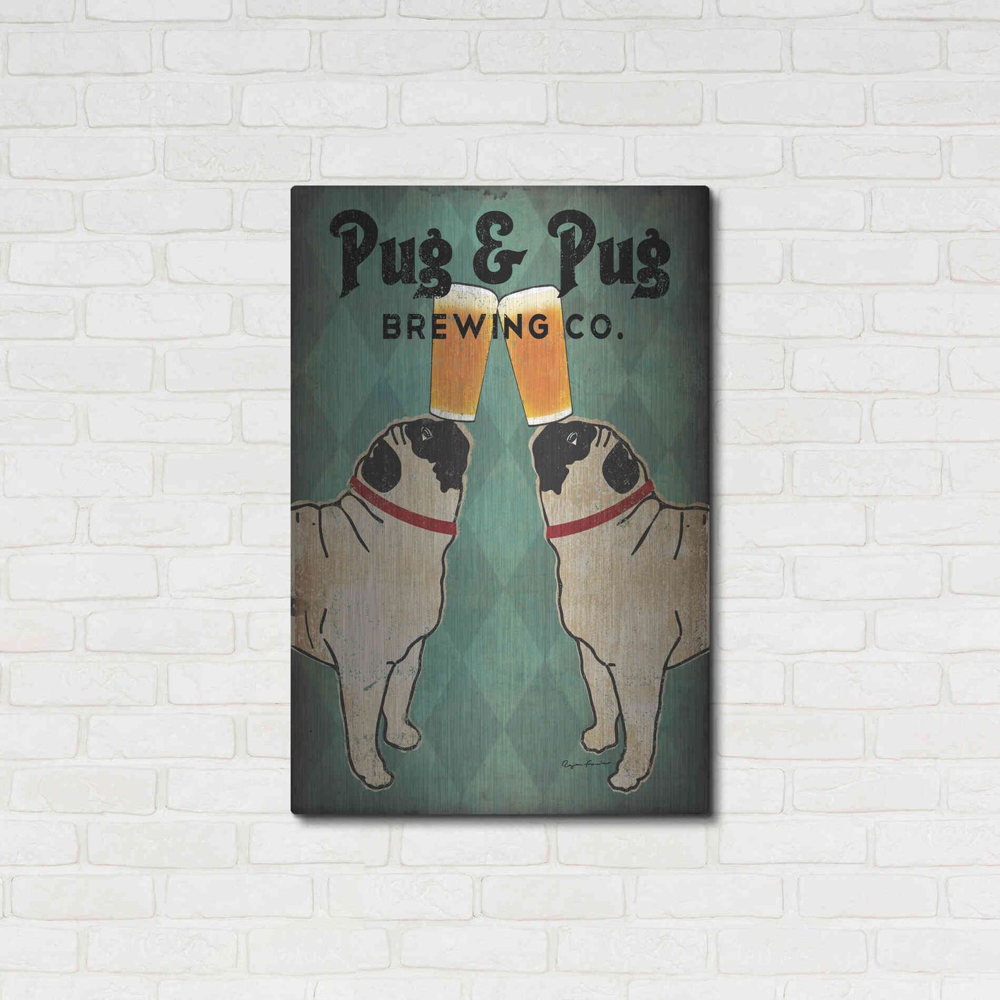 Luxe Metal Art 'Pug and Pug Brewing' by Ryan Fowler, Metal Wall Art,24x36