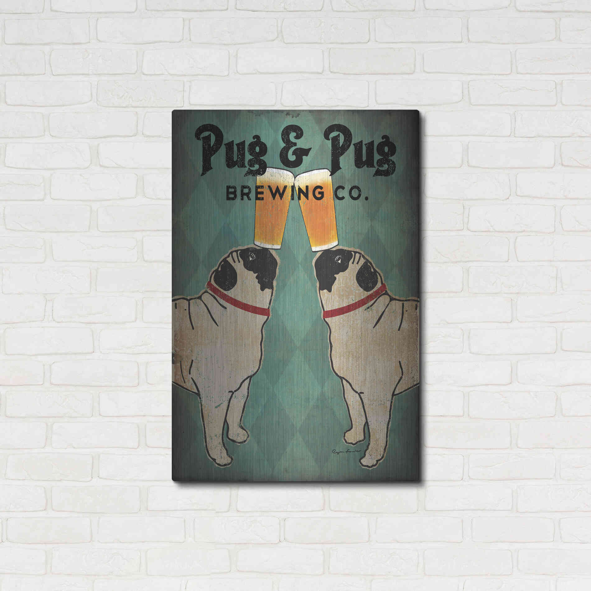 Luxe Metal Art 'Pug and Pug Brewing' by Ryan Fowler, Metal Wall Art,24x36