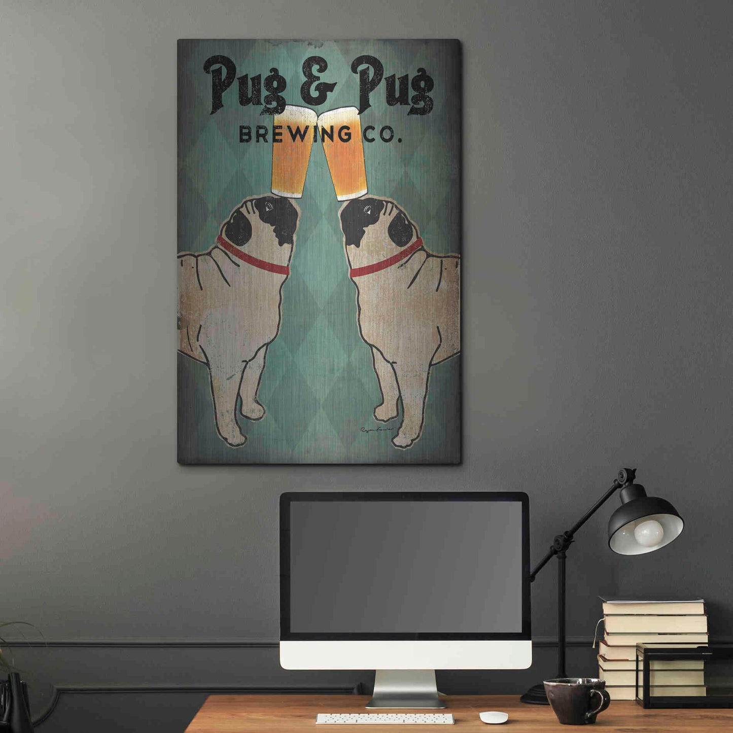 Luxe Metal Art 'Pug and Pug Brewing' by Ryan Fowler, Metal Wall Art,24x36
