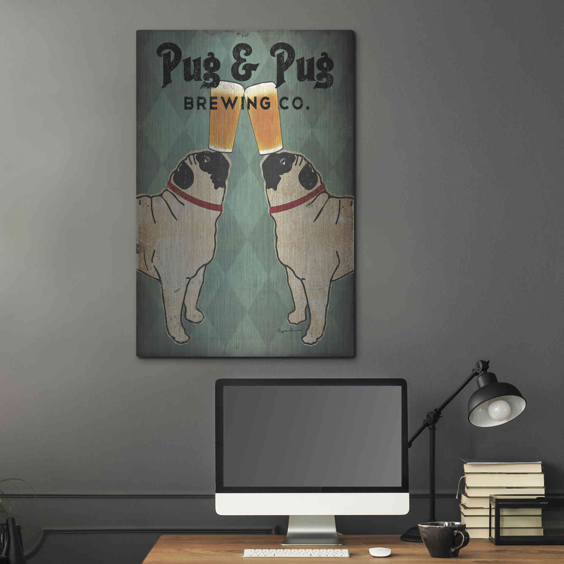 Luxe Metal Art 'Pug and Pug Brewing' by Ryan Fowler, Metal Wall Art,24x36