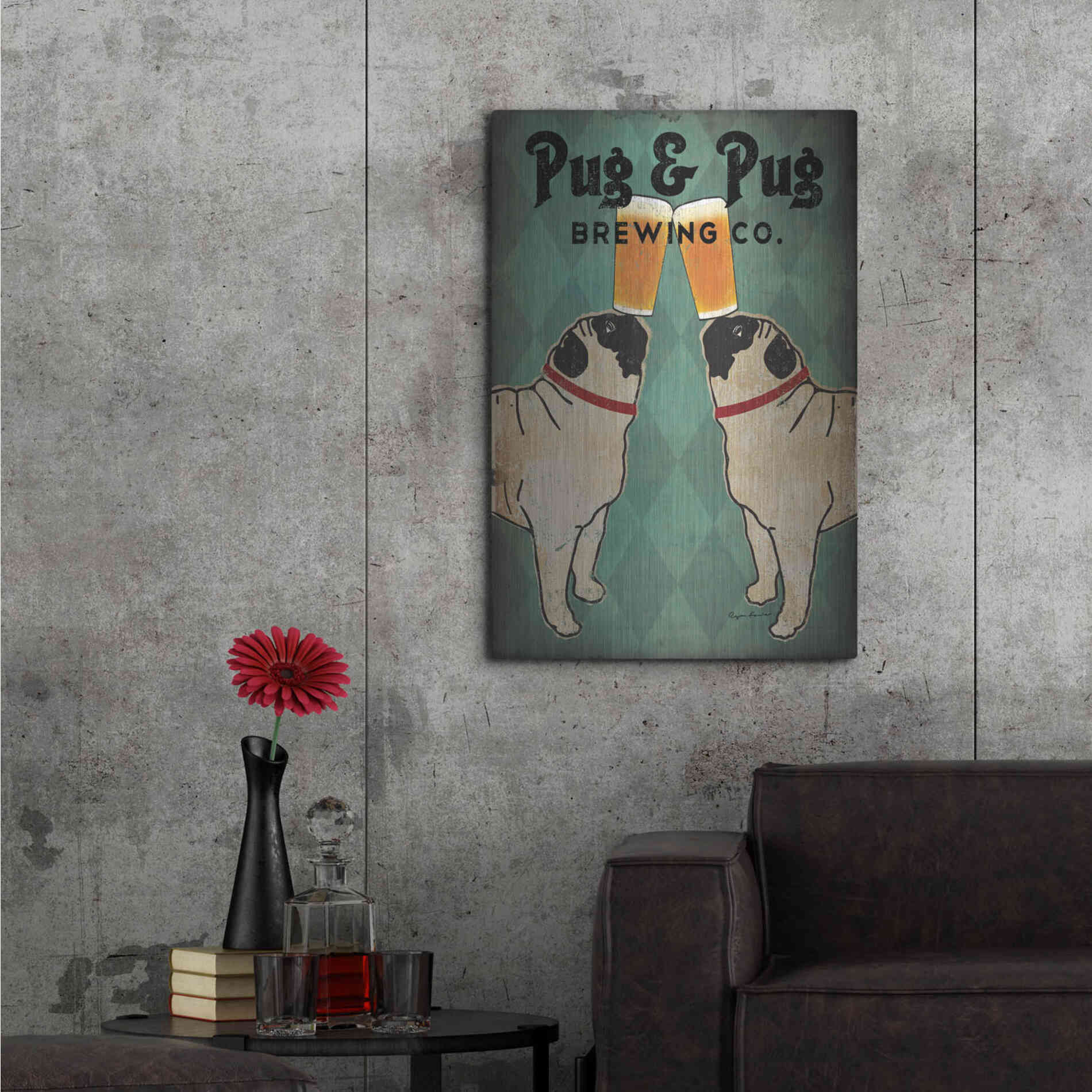 Luxe Metal Art 'Pug and Pug Brewing' by Ryan Fowler, Metal Wall Art,24x36