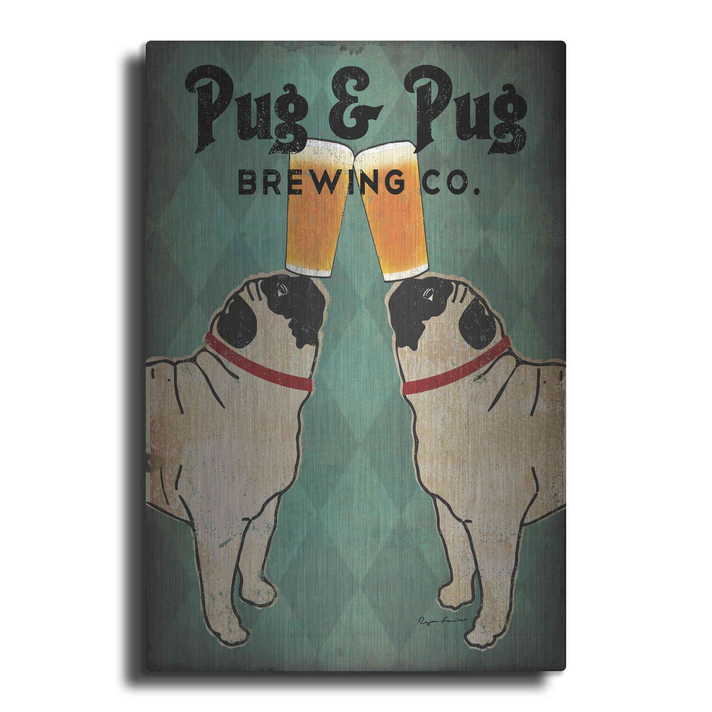 Luxe Metal Art 'Pug and Pug Brewing' by Ryan Fowler, Metal Wall Art