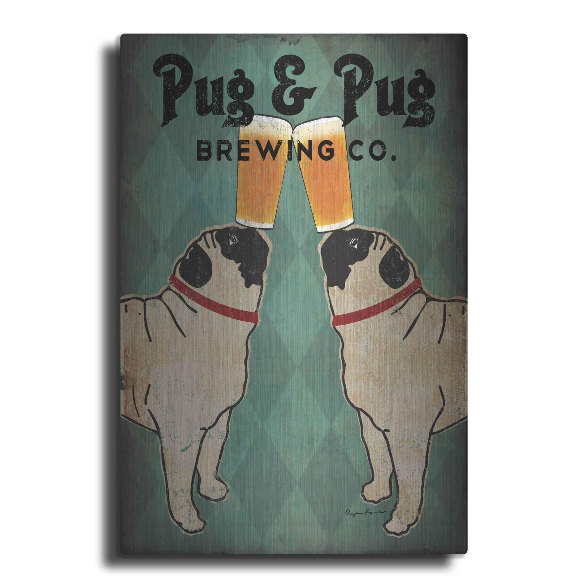 Luxe Metal Art 'Pug and Pug Brewing' by Ryan Fowler, Metal Wall Art