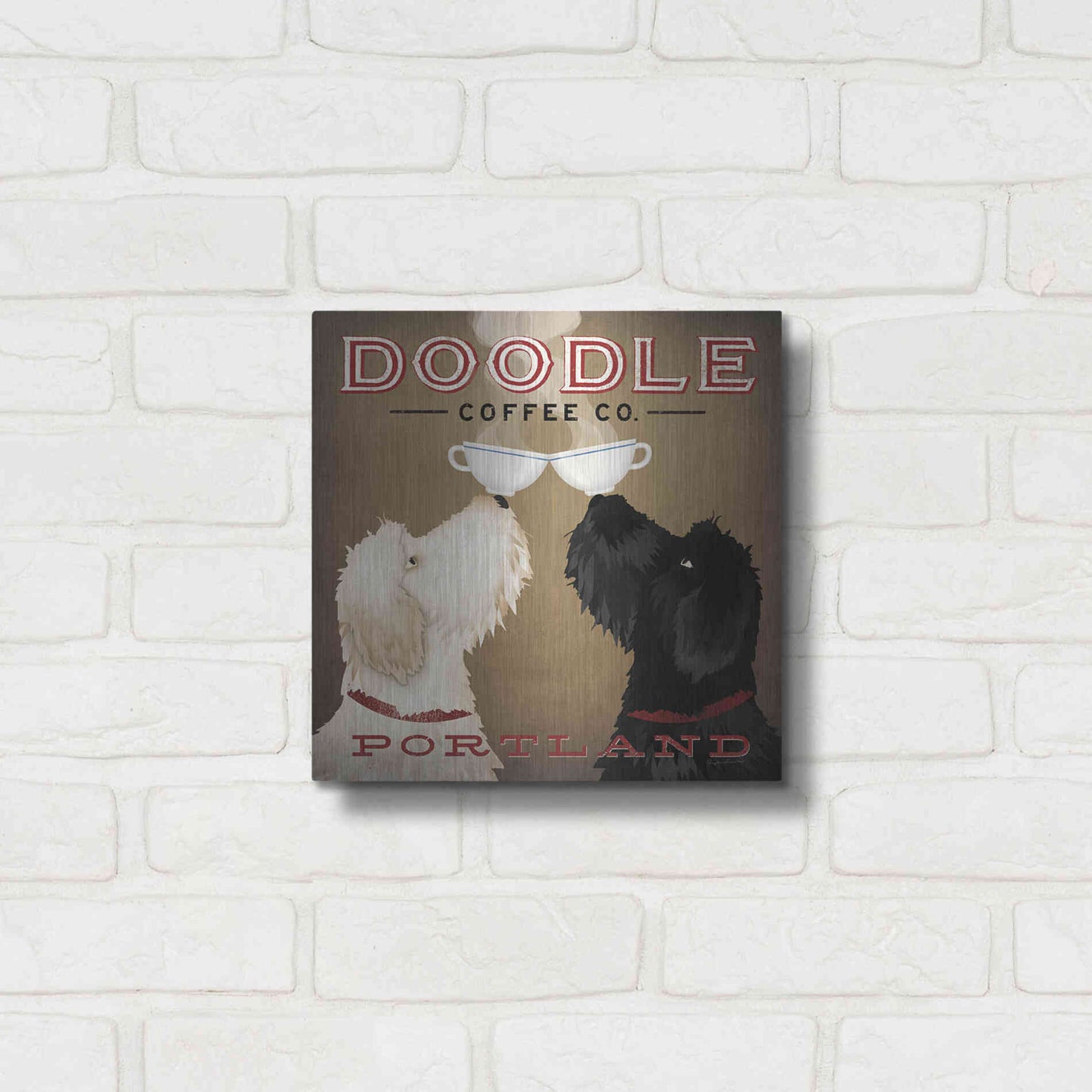 Luxe Metal Art 'Doodle Coffee Double IV Portland' by Ryan Fowler, Metal Wall Art,12x12