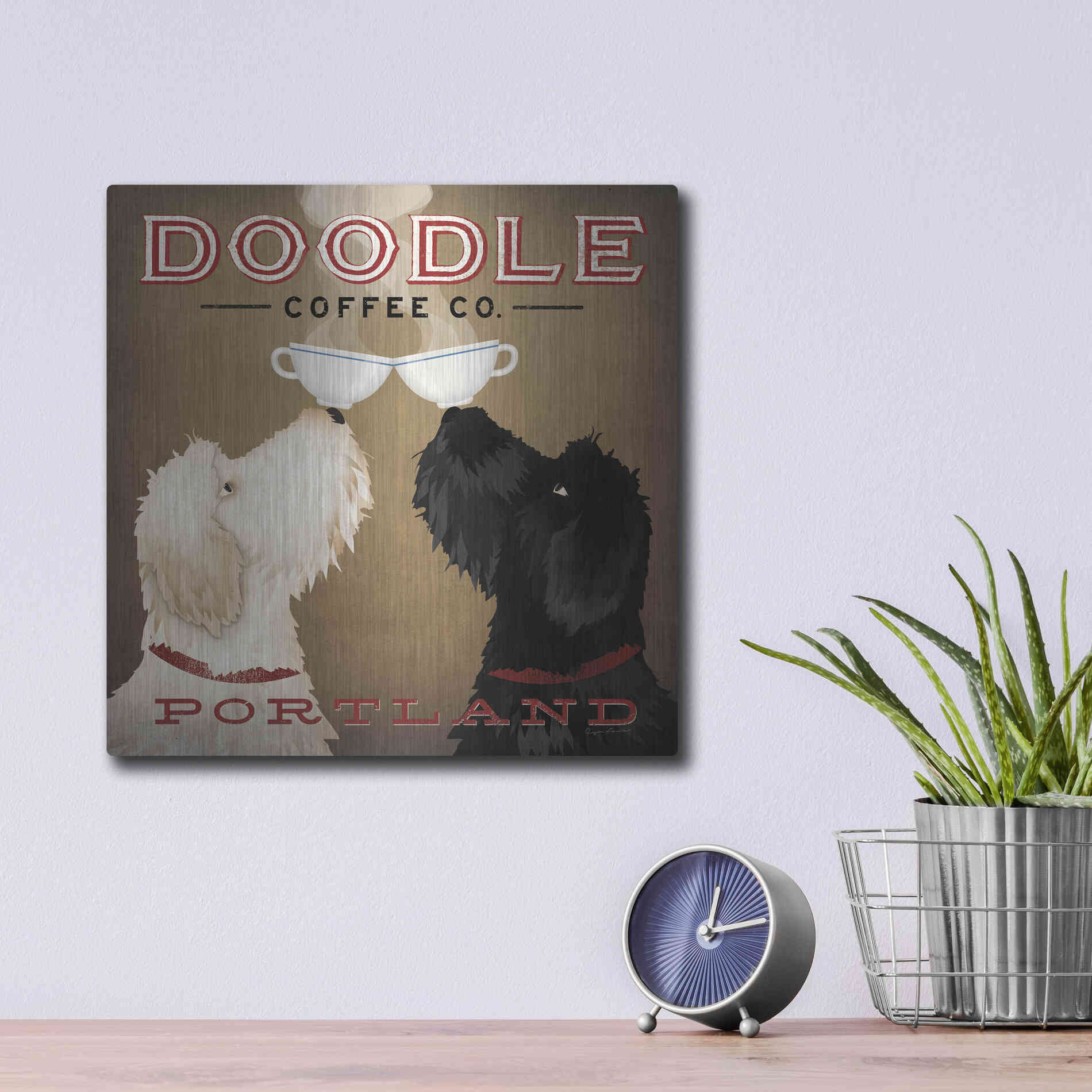 Luxe Metal Art 'Doodle Coffee Double IV Portland' by Ryan Fowler, Metal Wall Art,12x12