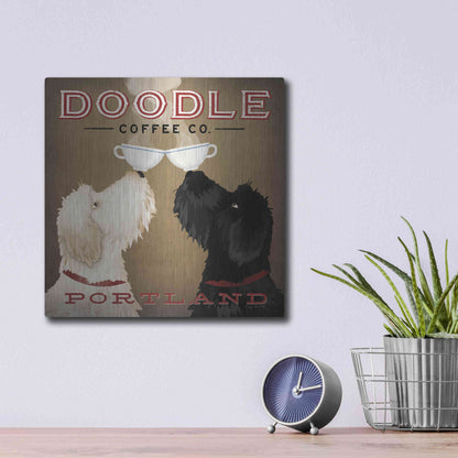 Luxe Metal Art 'Doodle Coffee Double IV Portland' by Ryan Fowler, Metal Wall Art,12x12