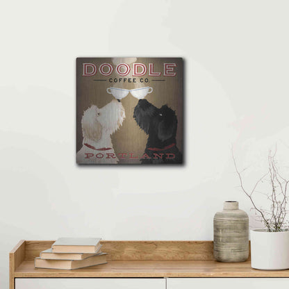 Luxe Metal Art 'Doodle Coffee Double IV Portland' by Ryan Fowler, Metal Wall Art,12x12