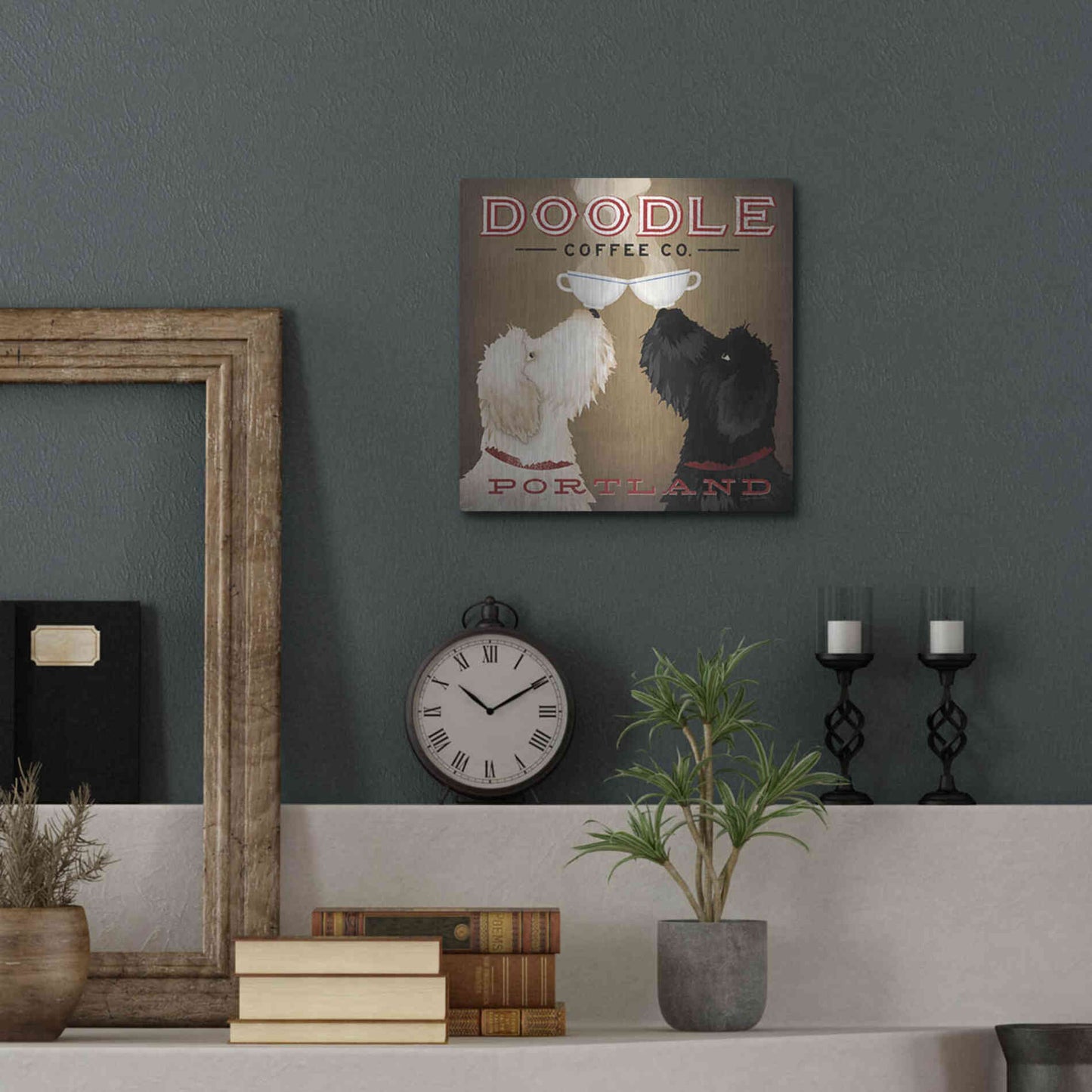 Luxe Metal Art 'Doodle Coffee Double IV Portland' by Ryan Fowler, Metal Wall Art,12x12