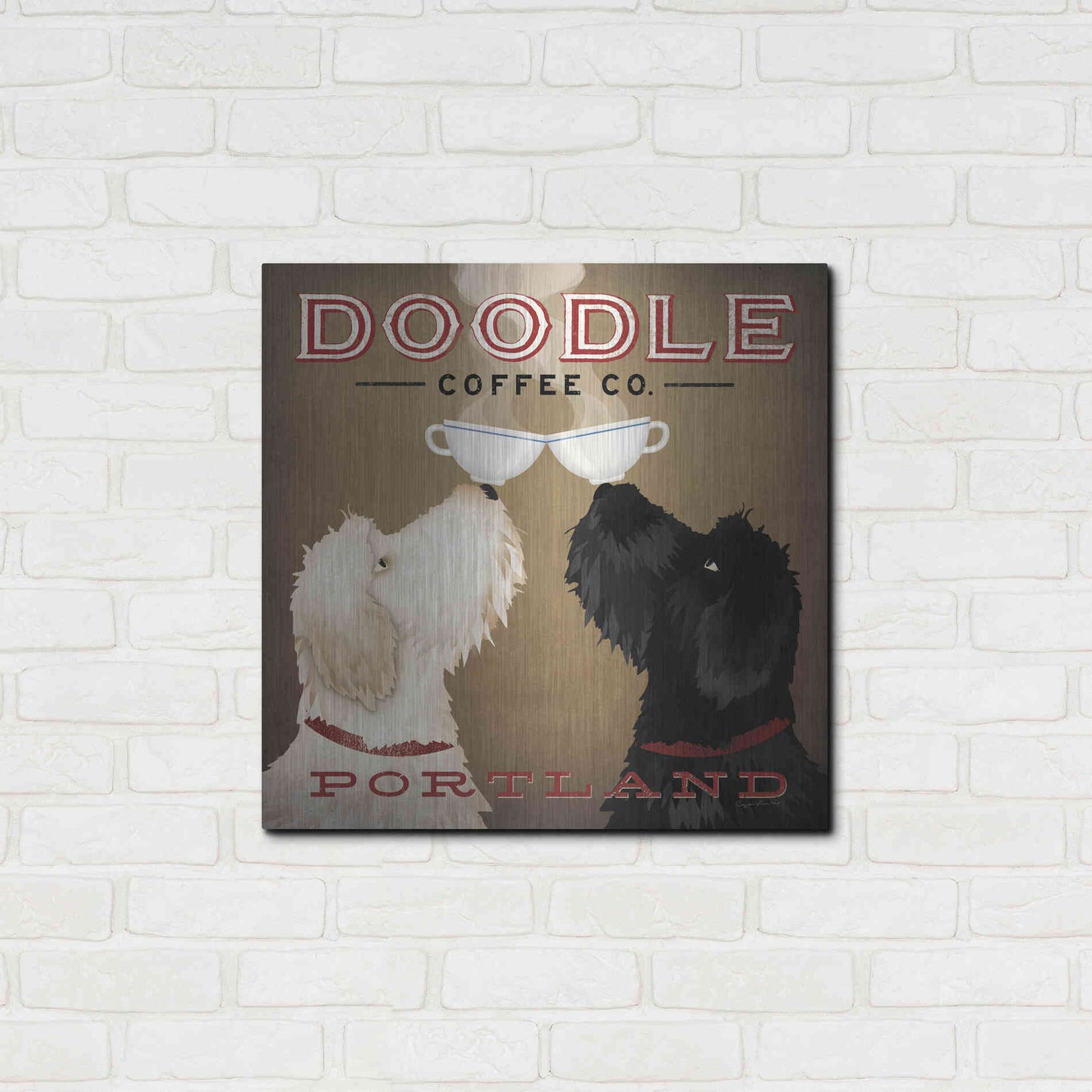 Luxe Metal Art 'Doodle Coffee Double IV Portland' by Ryan Fowler, Metal Wall Art,24x24