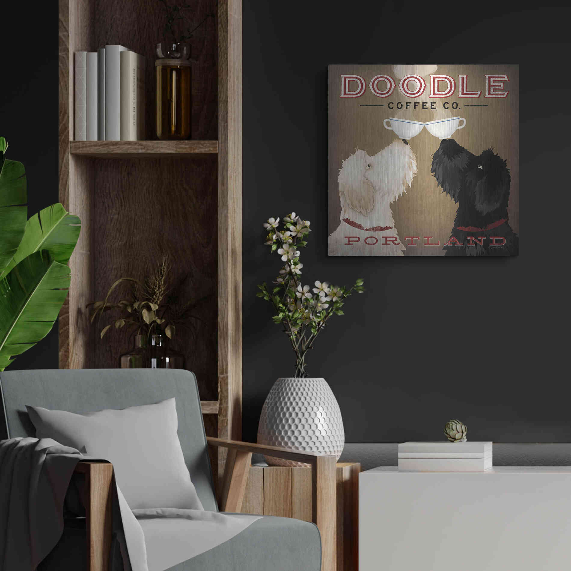 Luxe Metal Art 'Doodle Coffee Double IV Portland' by Ryan Fowler, Metal Wall Art,24x24