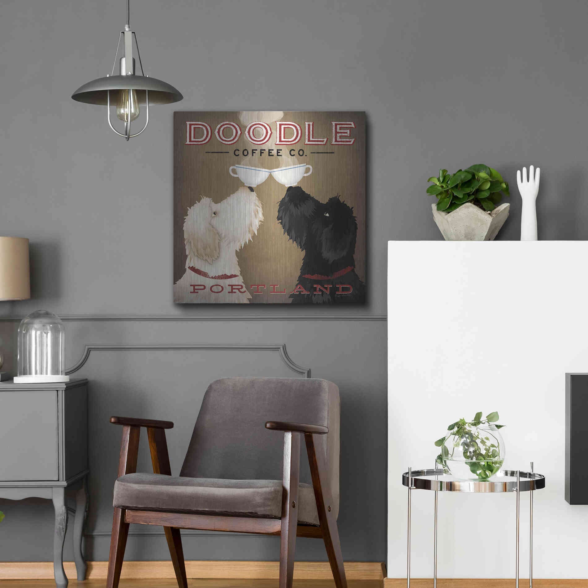 Luxe Metal Art 'Doodle Coffee Double IV Portland' by Ryan Fowler, Metal Wall Art,24x24