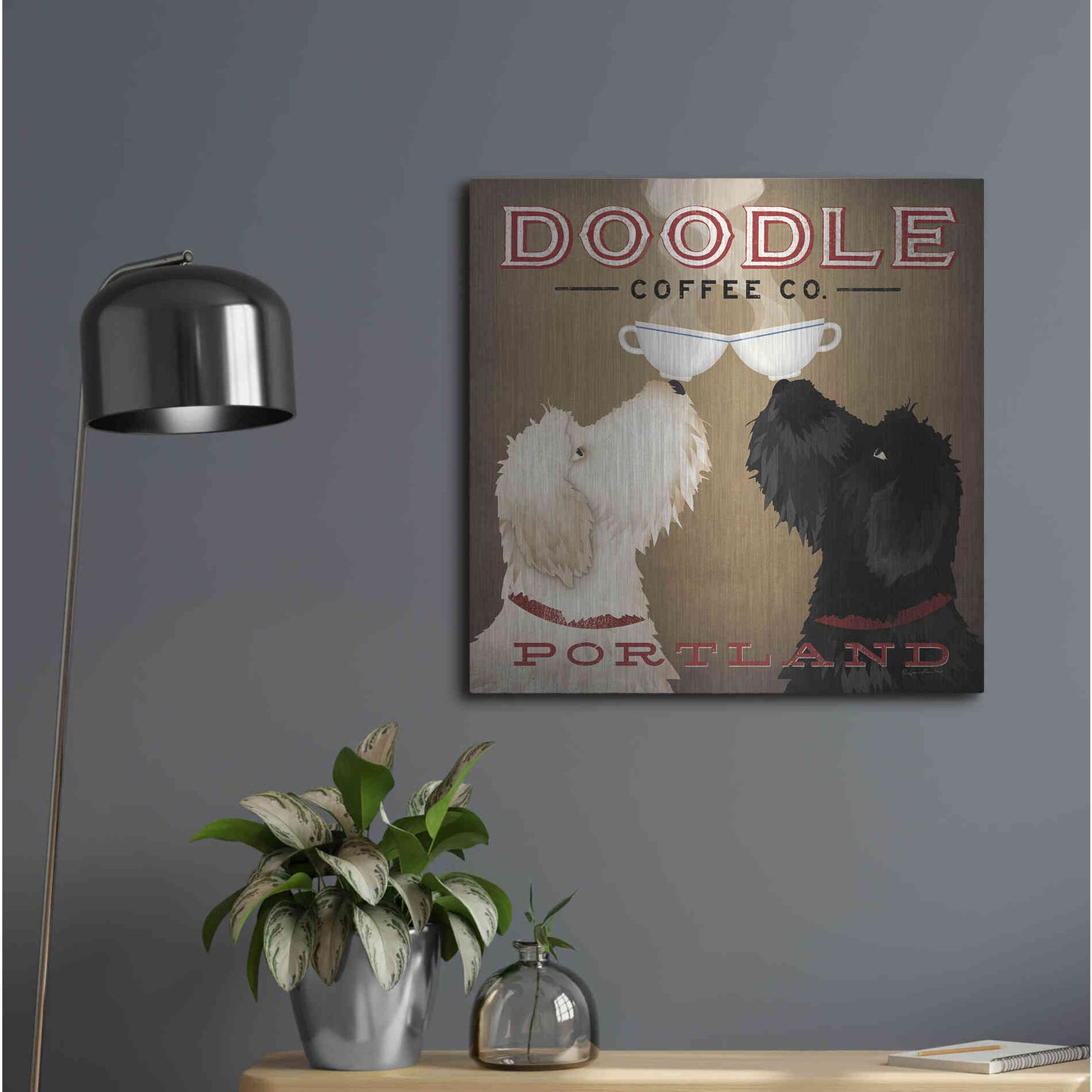 Luxe Metal Art 'Doodle Coffee Double IV Portland' by Ryan Fowler, Metal Wall Art,24x24