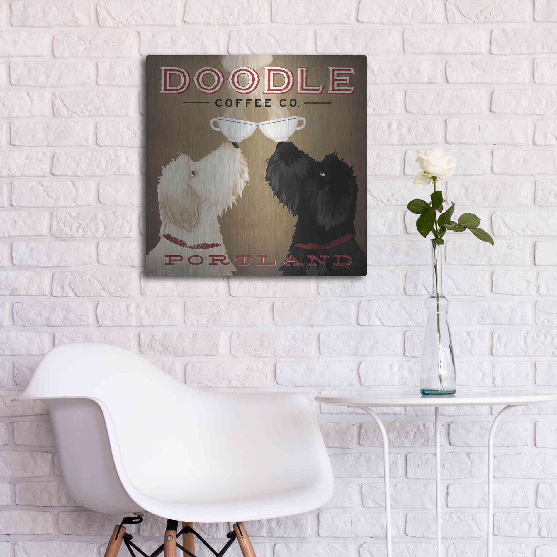 Luxe Metal Art 'Doodle Coffee Double IV Portland' by Ryan Fowler, Metal Wall Art,24x24