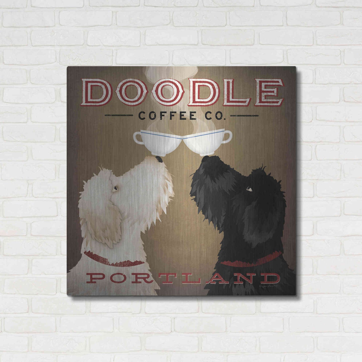 Luxe Metal Art 'Doodle Coffee Double IV Portland' by Ryan Fowler, Metal Wall Art,36x36