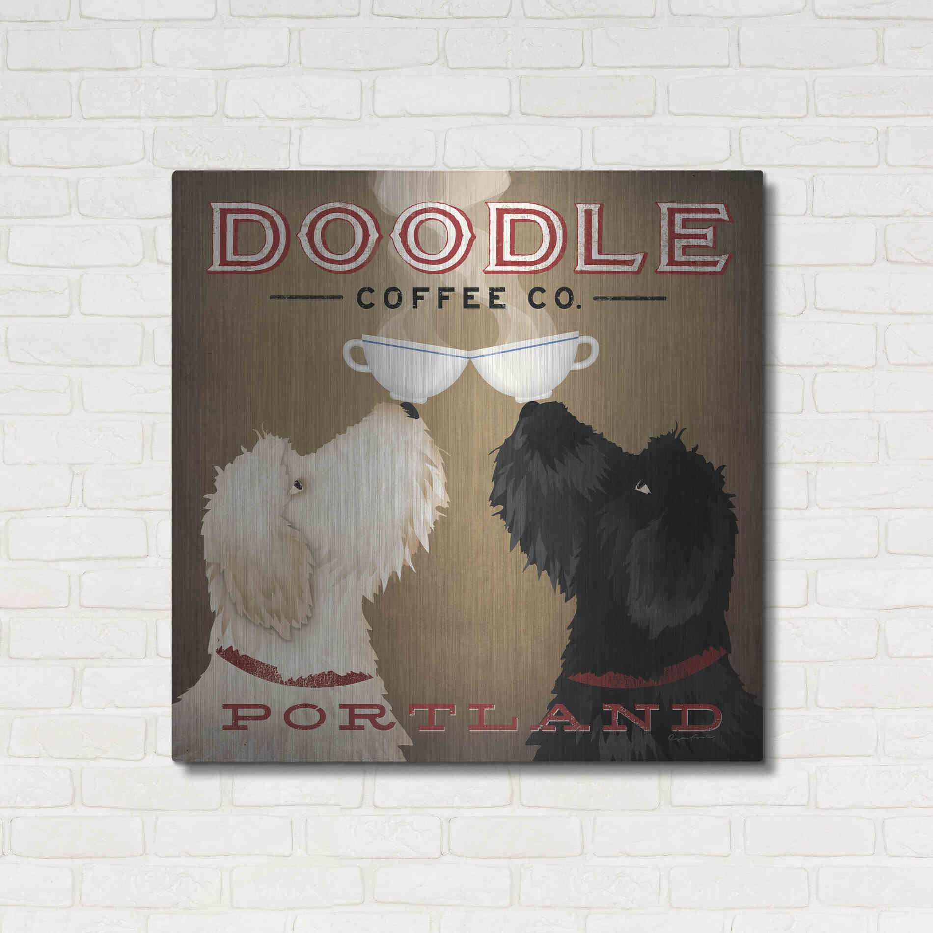Luxe Metal Art 'Doodle Coffee Double IV Portland' by Ryan Fowler, Metal Wall Art,36x36