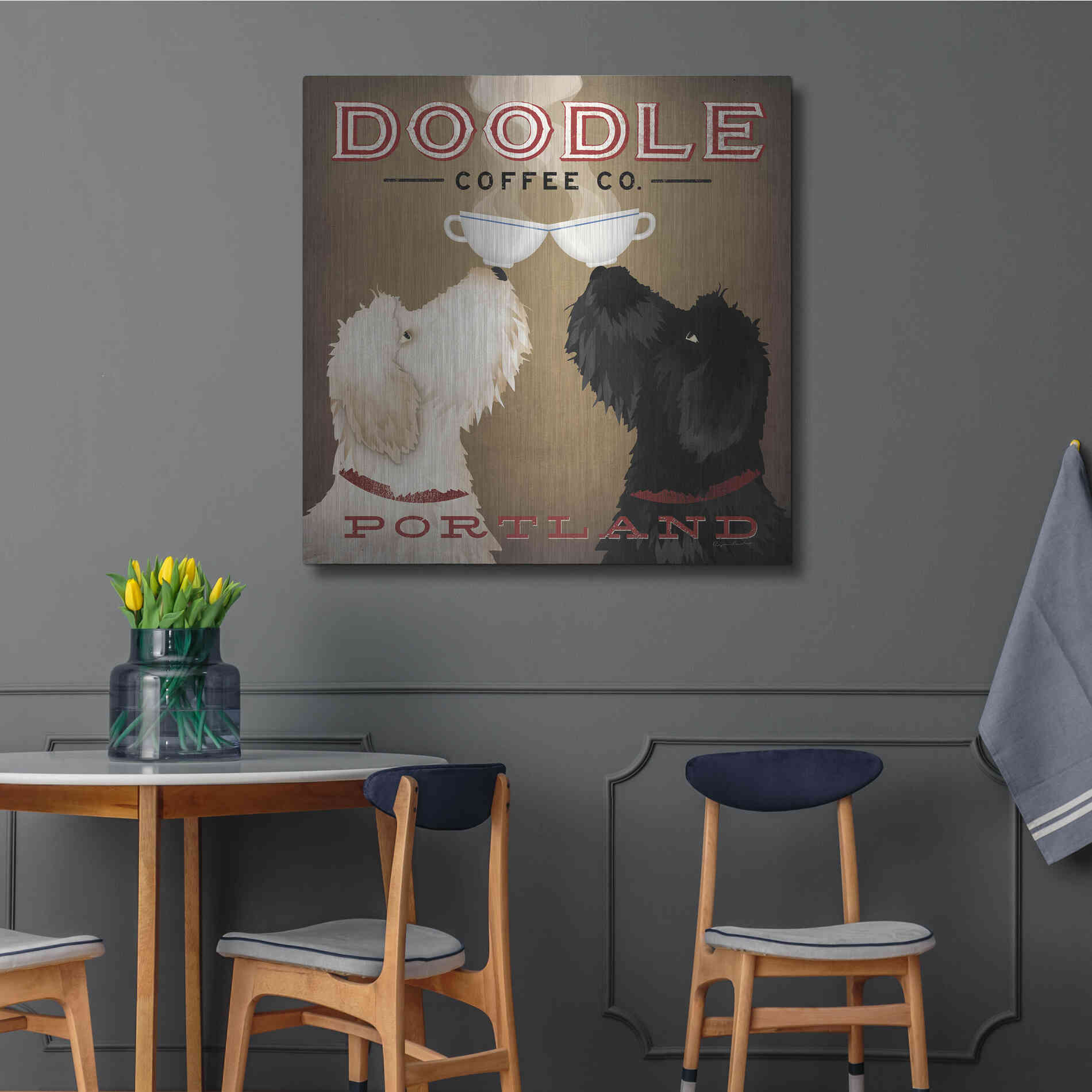 Luxe Metal Art 'Doodle Coffee Double IV Portland' by Ryan Fowler, Metal Wall Art,36x36