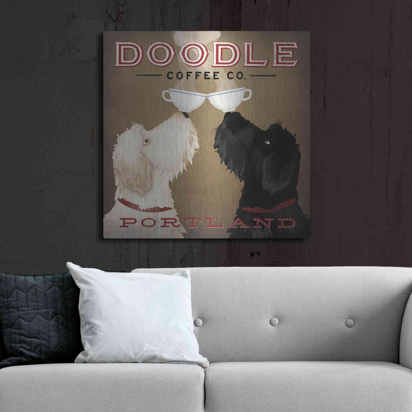 Luxe Metal Art 'Doodle Coffee Double IV Portland' by Ryan Fowler, Metal Wall Art,36x36