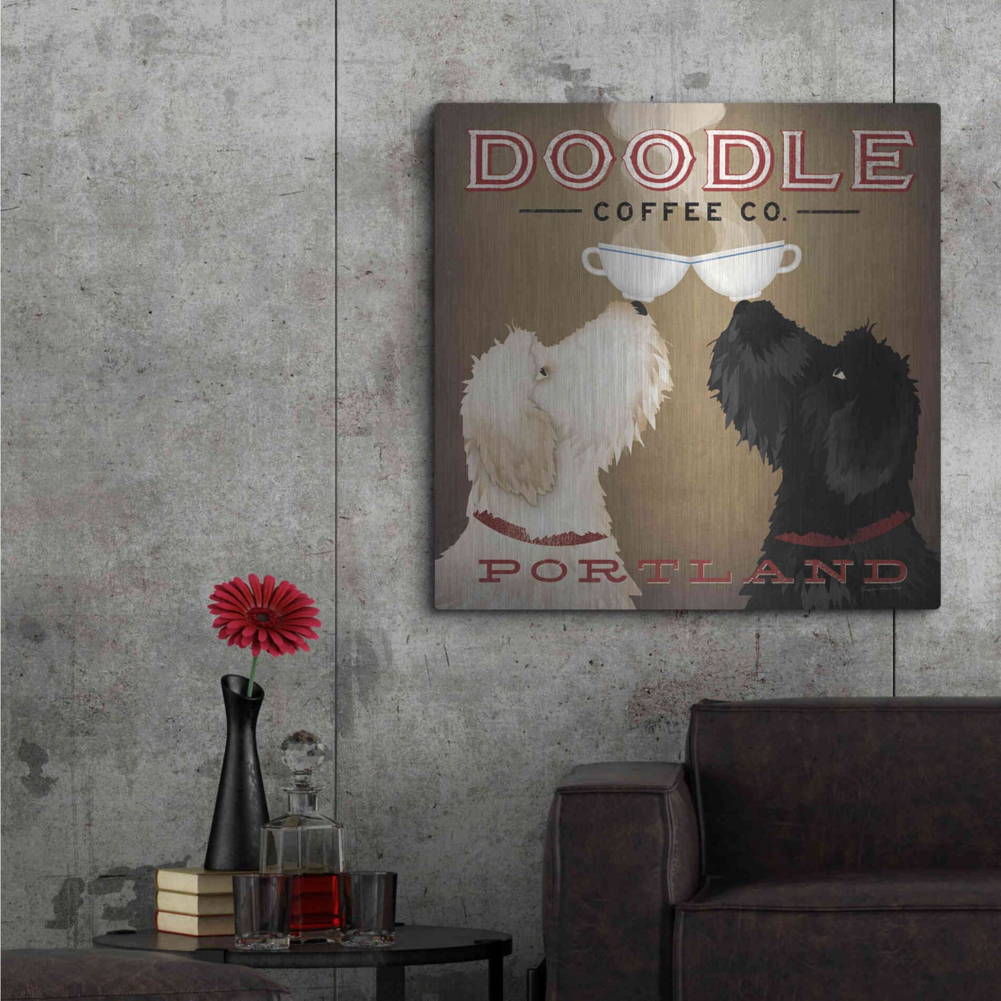 Luxe Metal Art 'Doodle Coffee Double IV Portland' by Ryan Fowler, Metal Wall Art,36x36