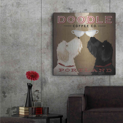 Luxe Metal Art 'Doodle Coffee Double IV Portland' by Ryan Fowler, Metal Wall Art,36x36