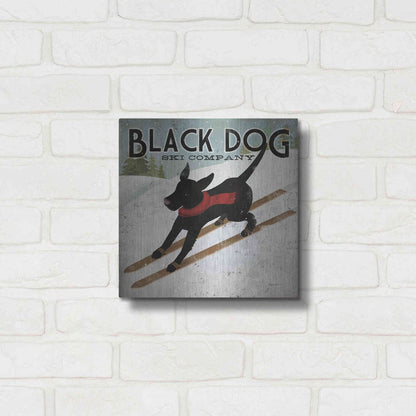 Luxe Metal Art 'Black Dog Ski' by Ryan Fowler, Metal Wall Art,12x12