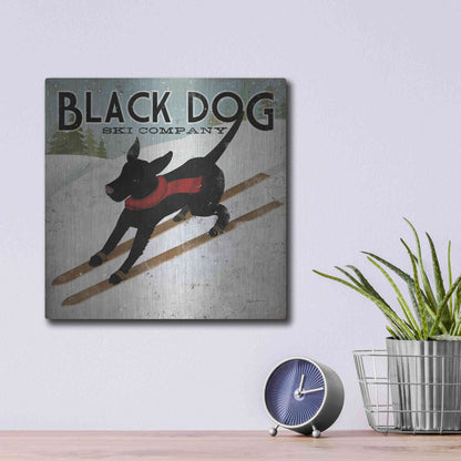Luxe Metal Art 'Black Dog Ski' by Ryan Fowler, Metal Wall Art,12x12